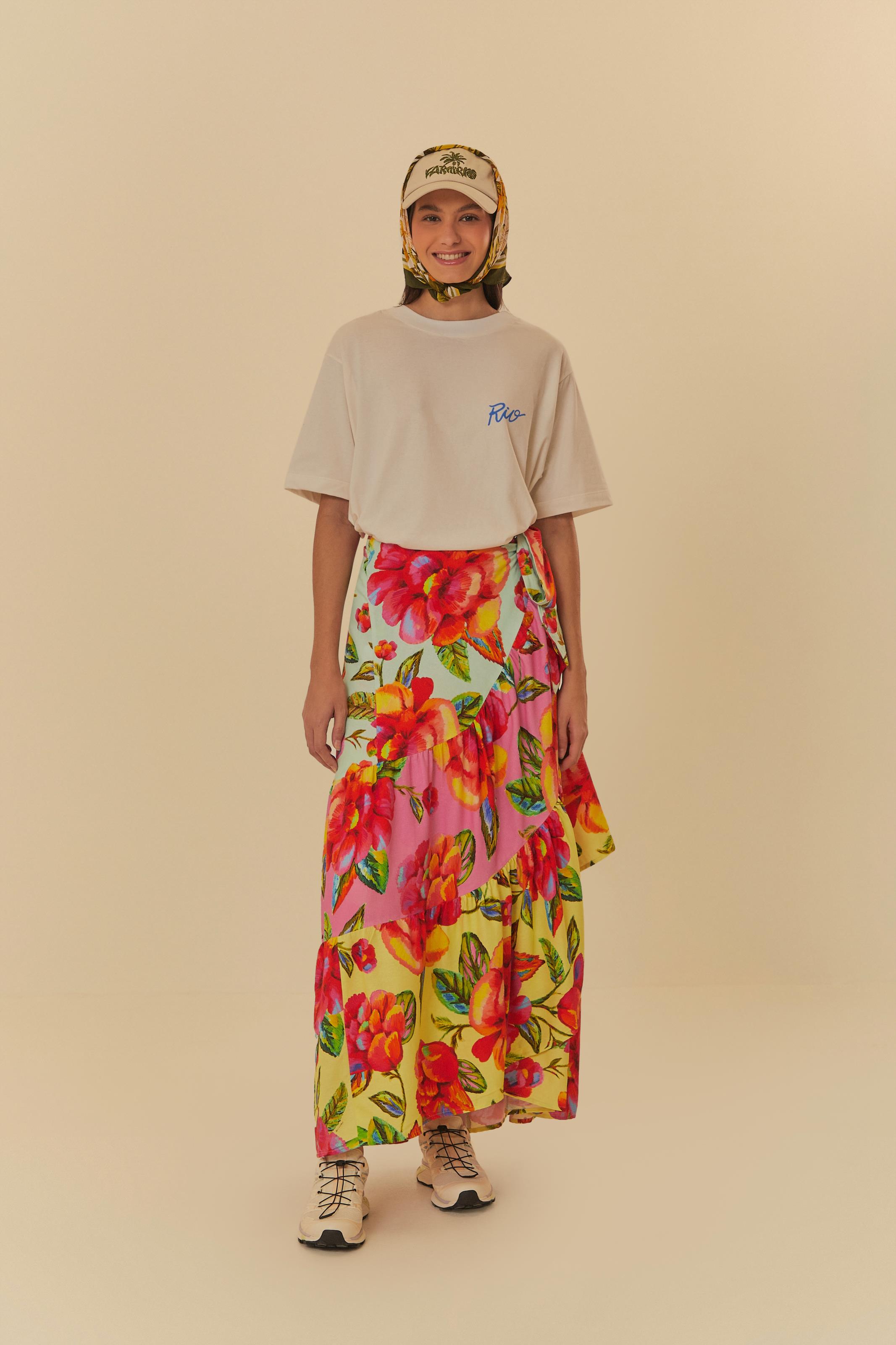 Saia Patch Estampada Flor Céu