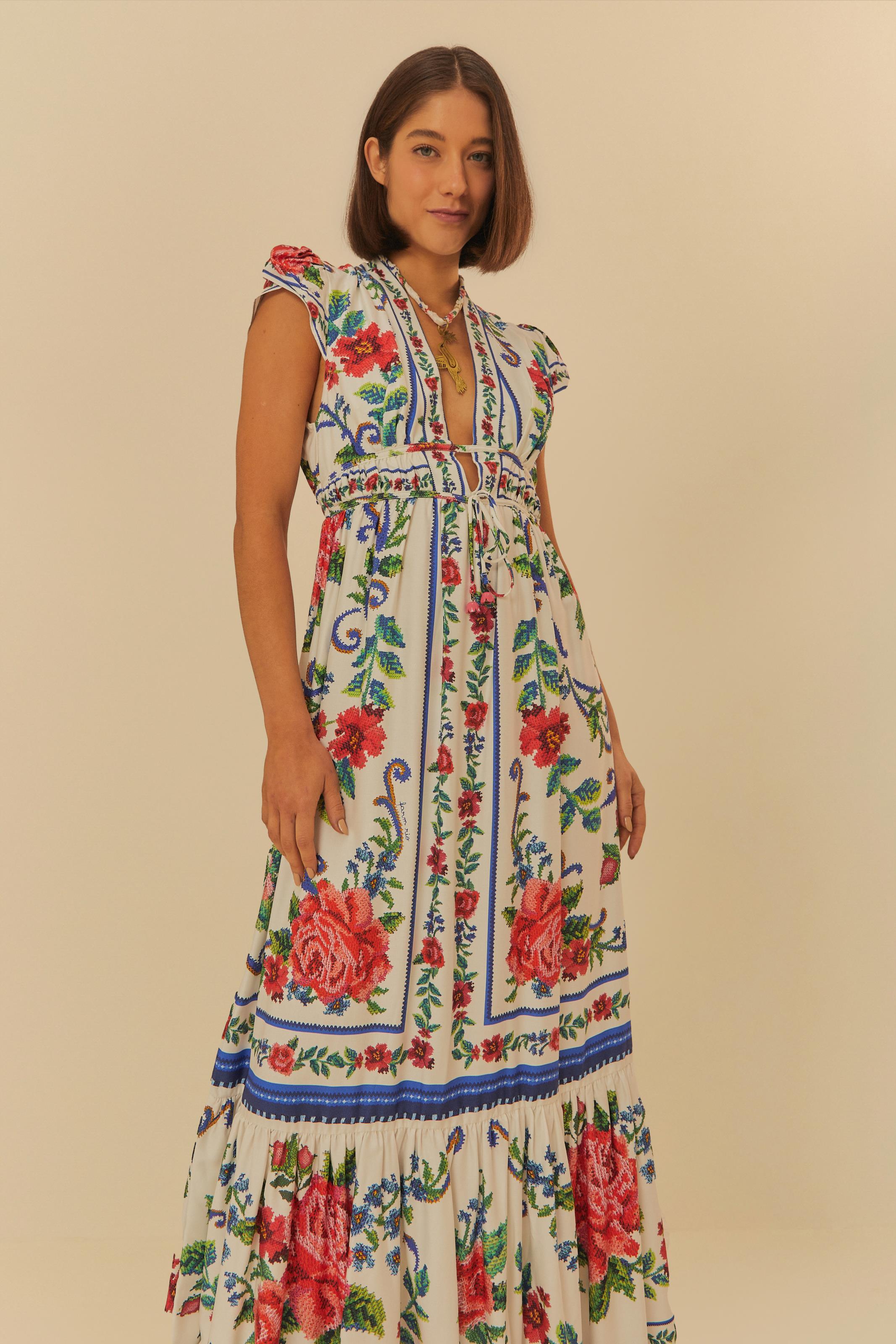 Vestido Longo Estampado Flor Realeza