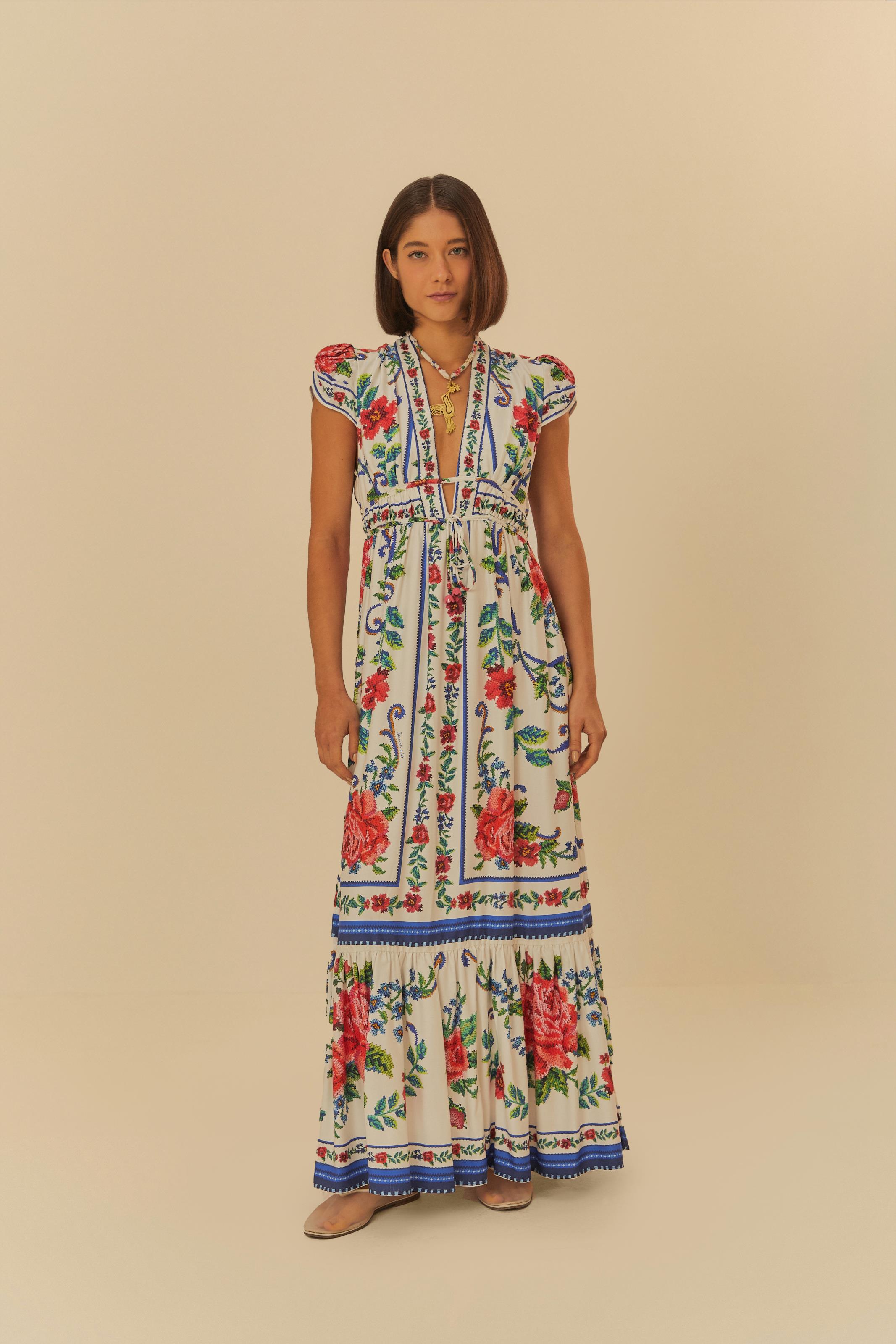 Vestido Longo Estampado Flor Realeza