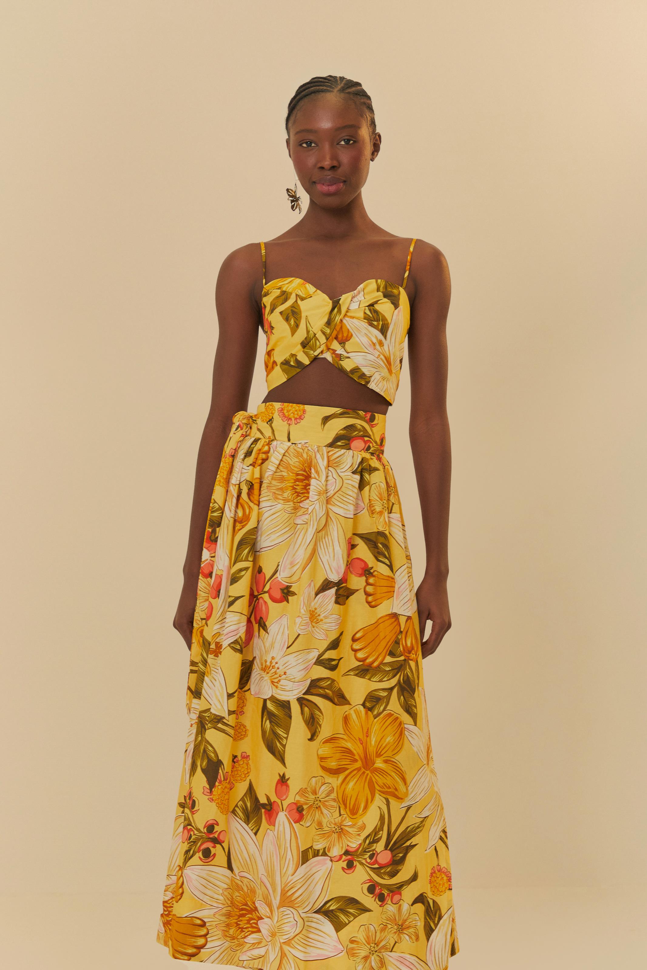 Saia Estampada Floral Ararajuba Corrida