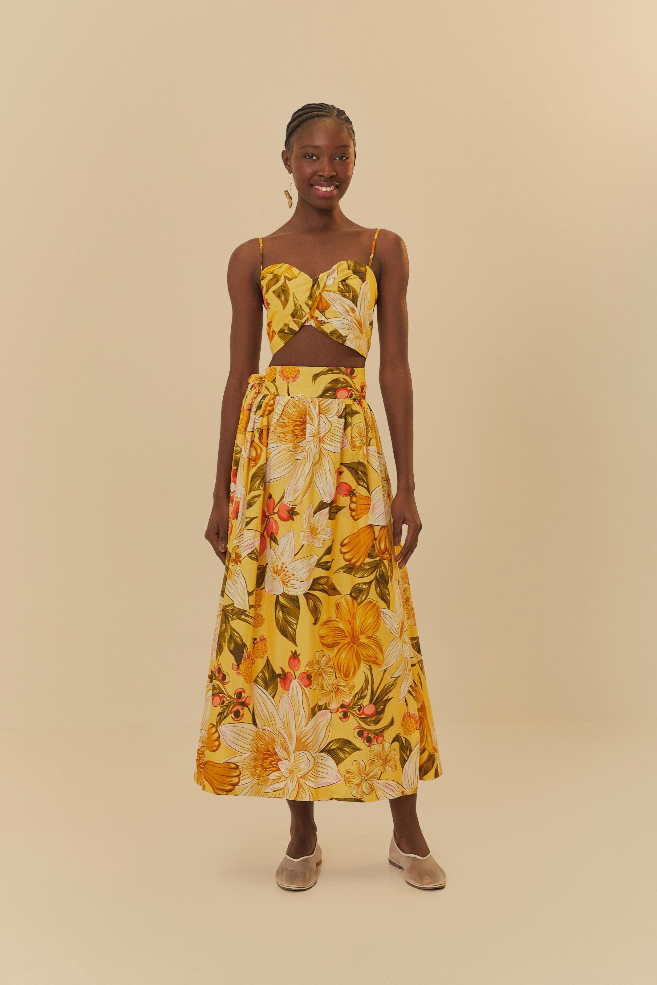 Saia Estampada Floral Ararajuba Corrida