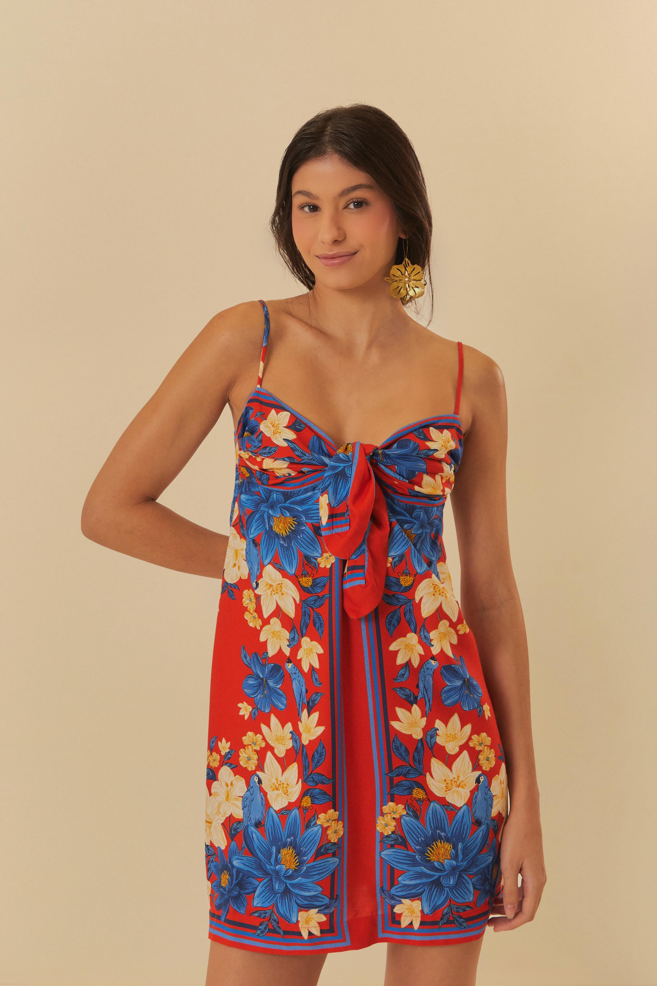 Vestido Curto Estampado Lenço Ararajuba