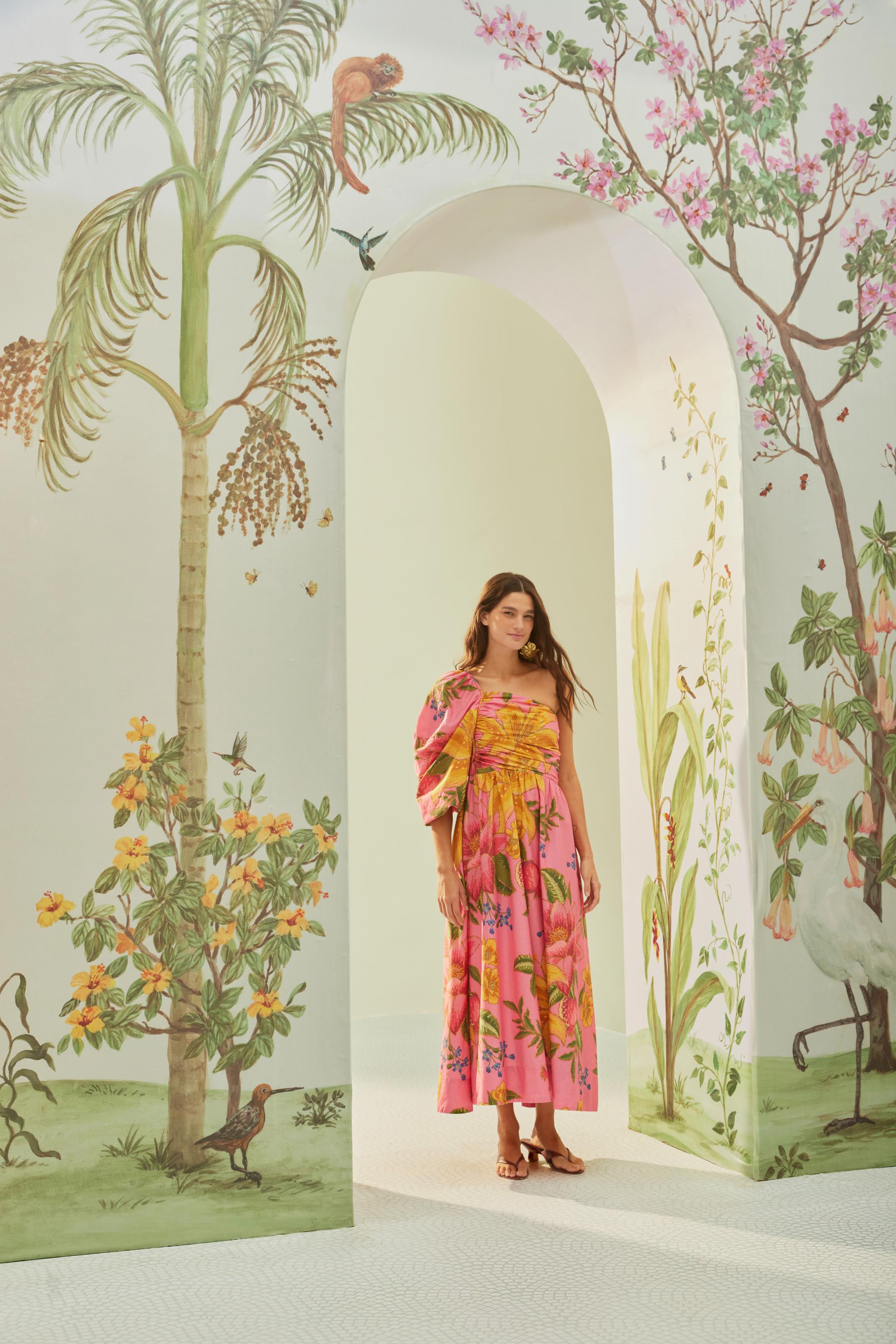 Vestido Ombro Só Estampado Fruta De Verão Corrida