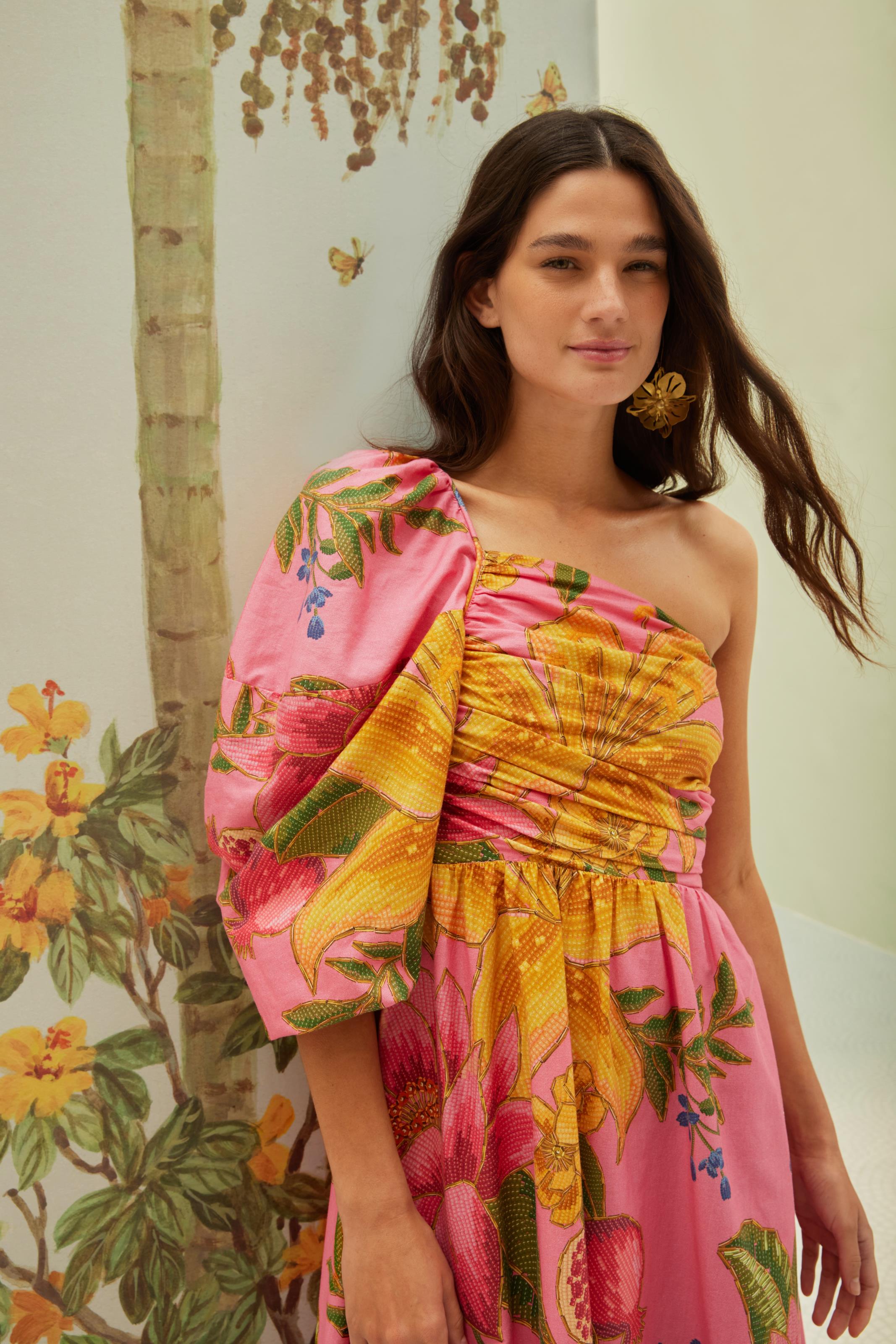 Vestido Ombro Só Estampado Fruta De Verão Corrida