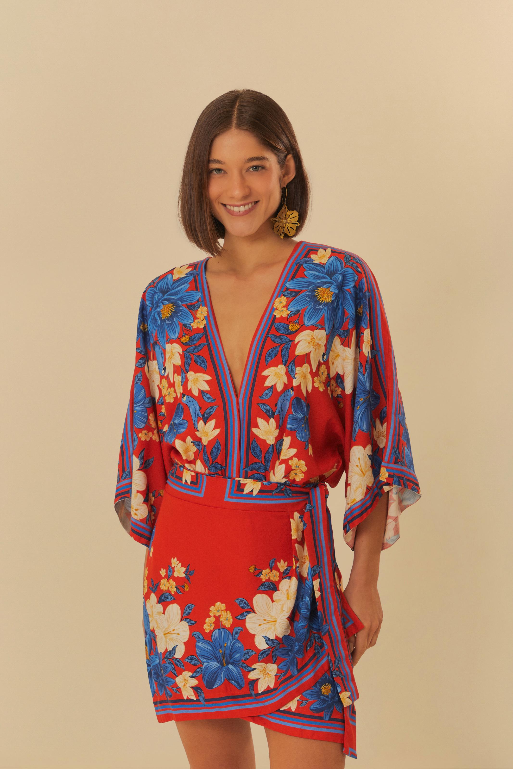 Saia Curta Pareô Estampado Lenço Ararajuba
