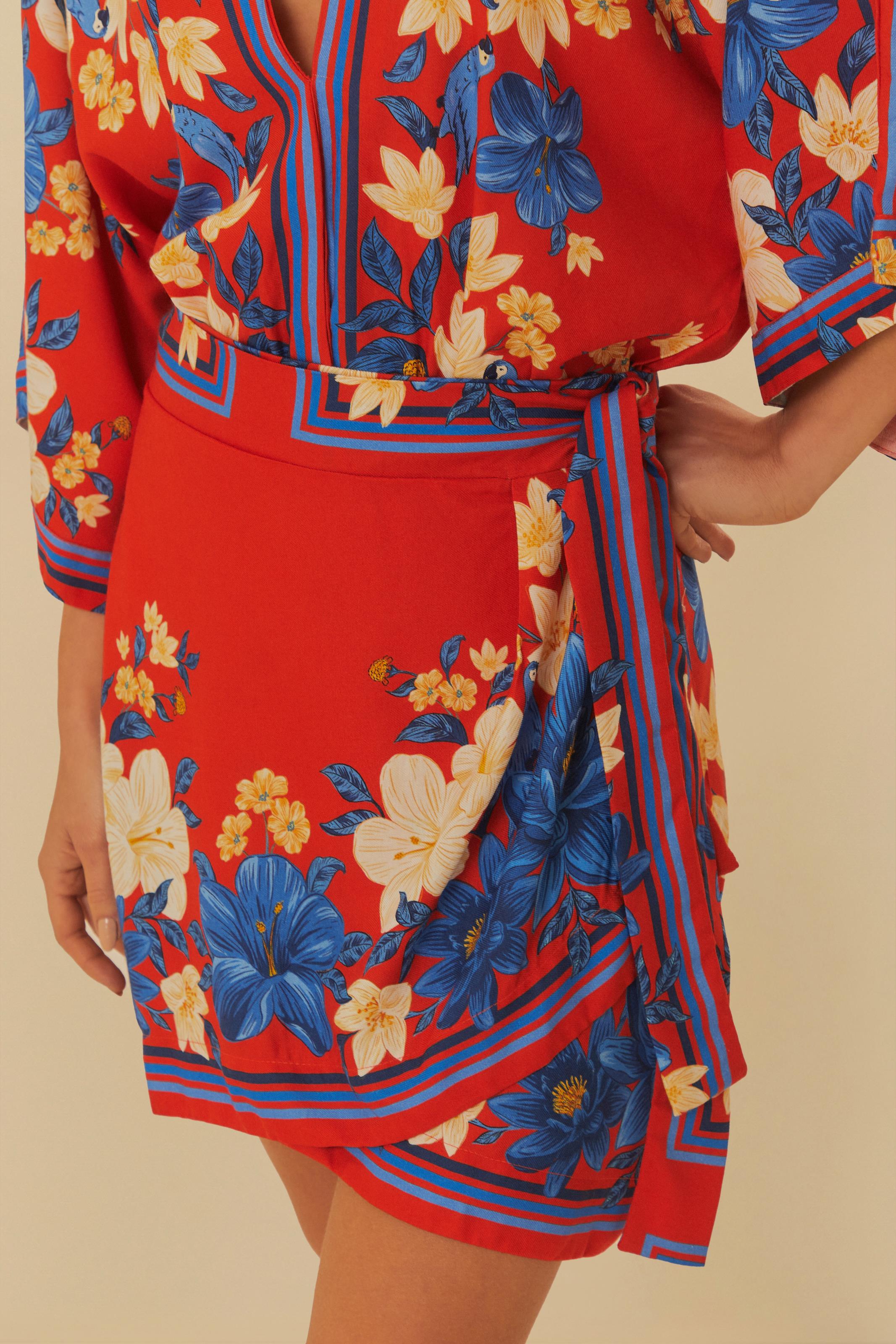 Saia Curta Pareô Estampado Lenço Ararajuba