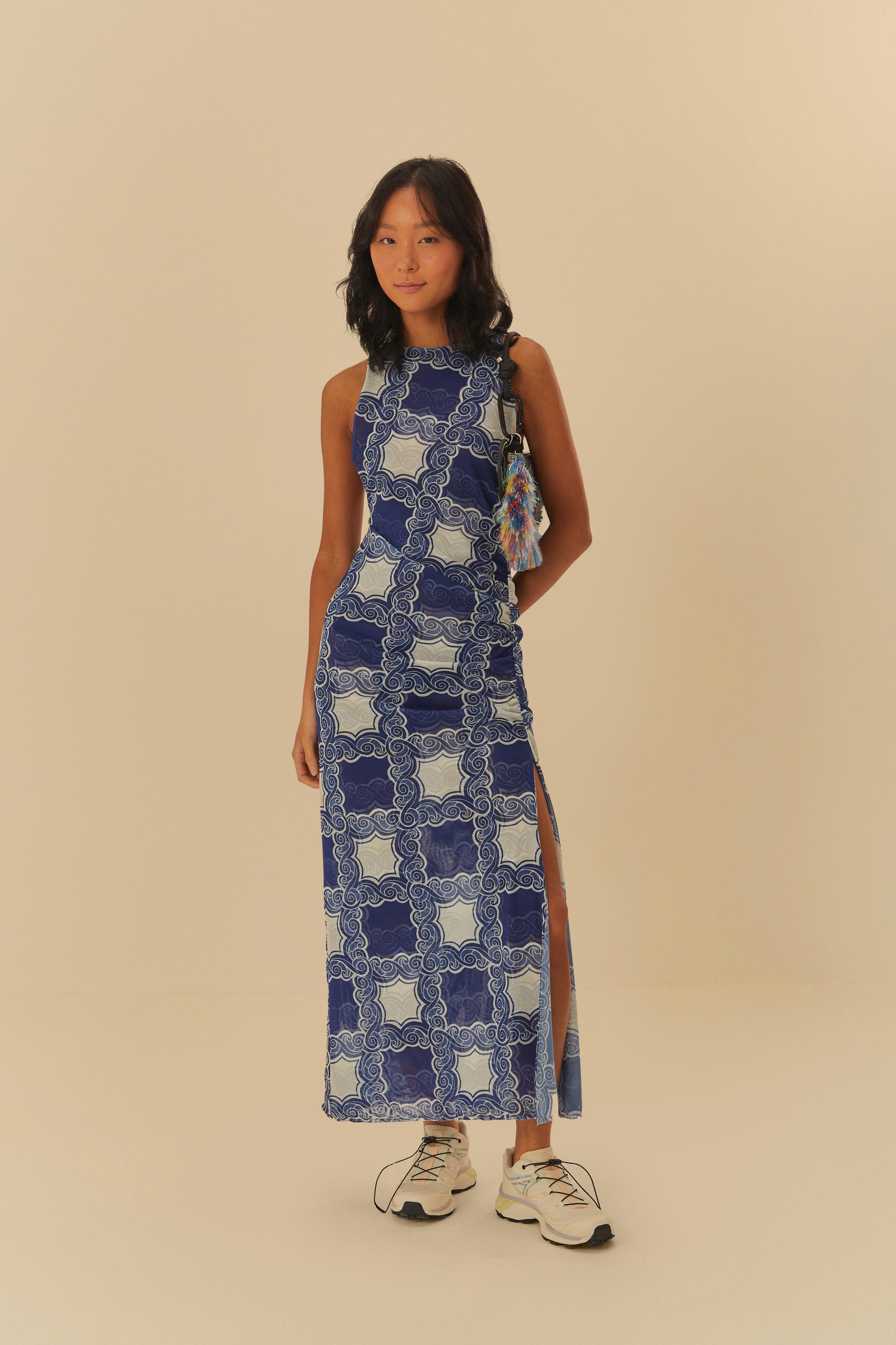 Vestido  Tule Estampado Jogo Do Mar