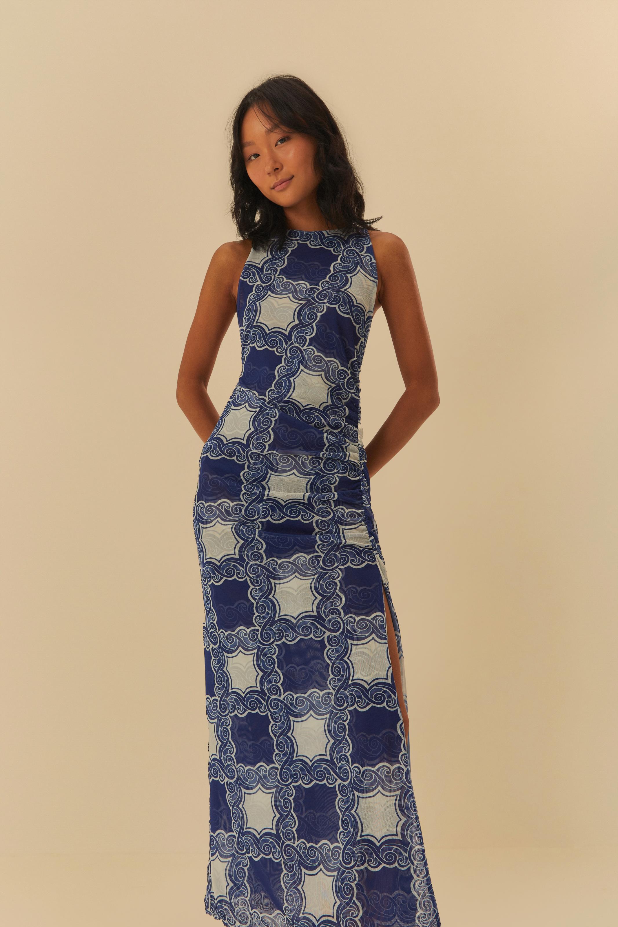Vestido  Tule Estampado Jogo Do Mar