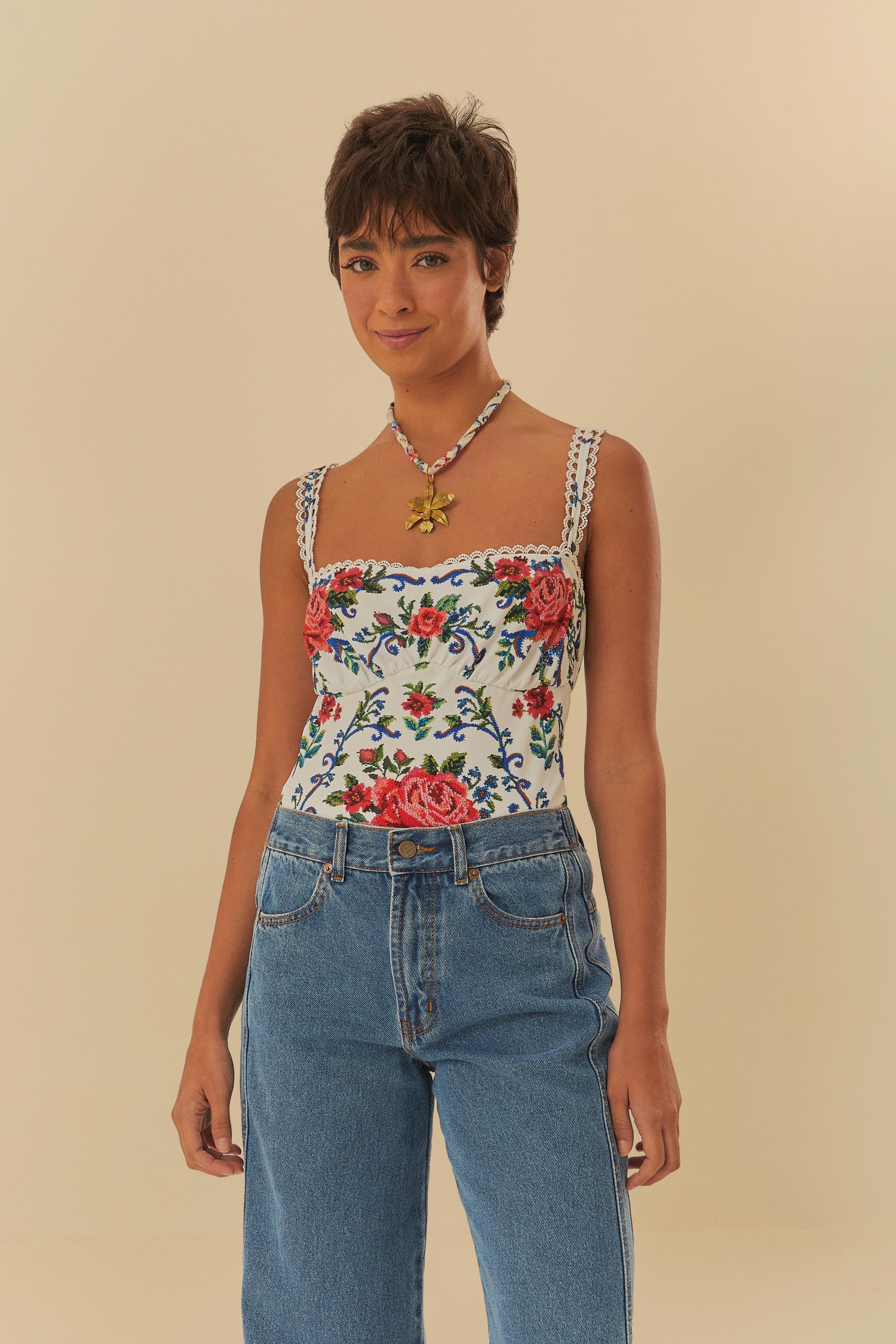 Maiô Localizado Estampado Flor Realeza