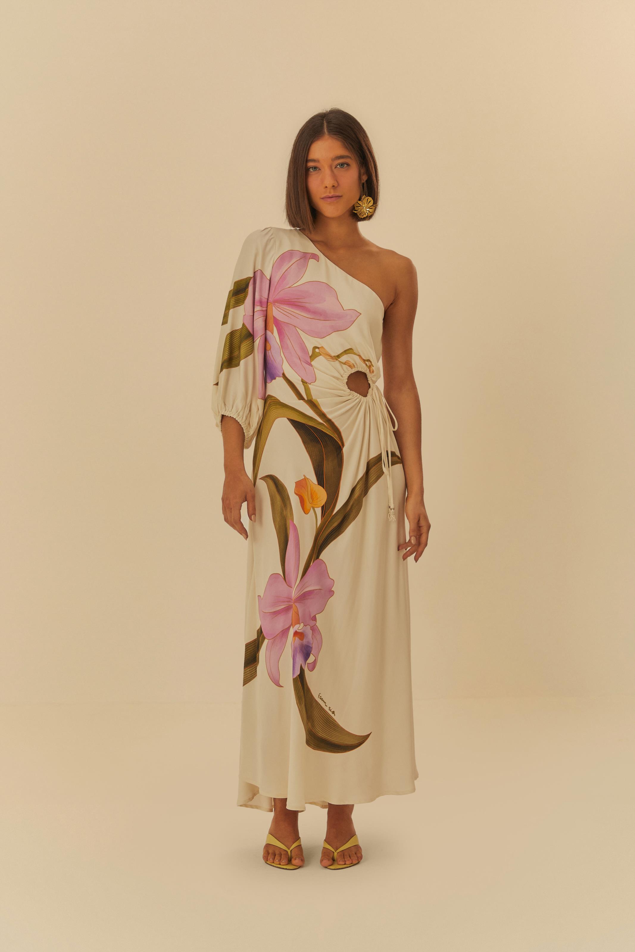 Vestido Ombro Só Estampado Orquídea