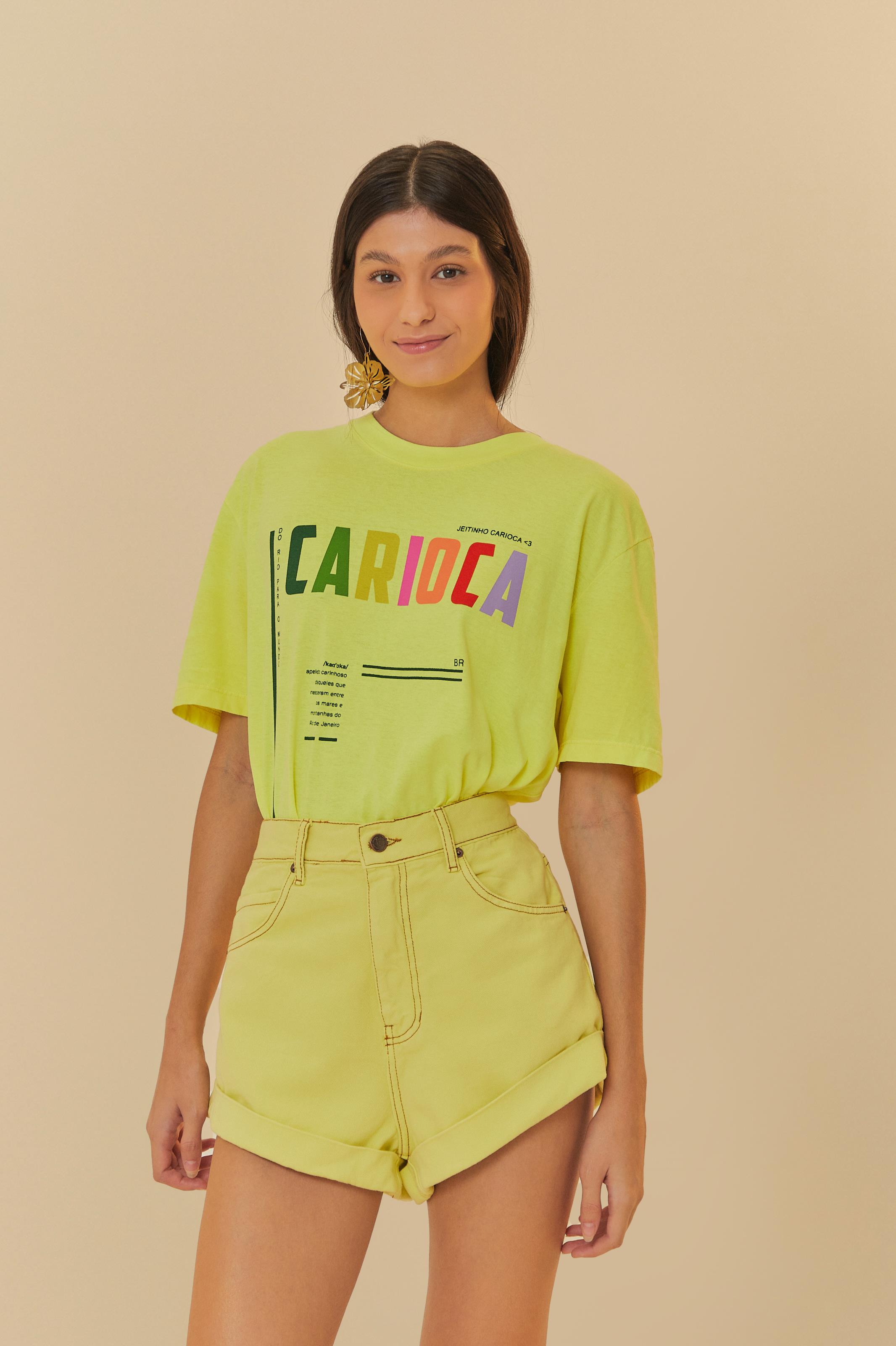 Short Sarja Bainha Dobrada Amarelo Neon