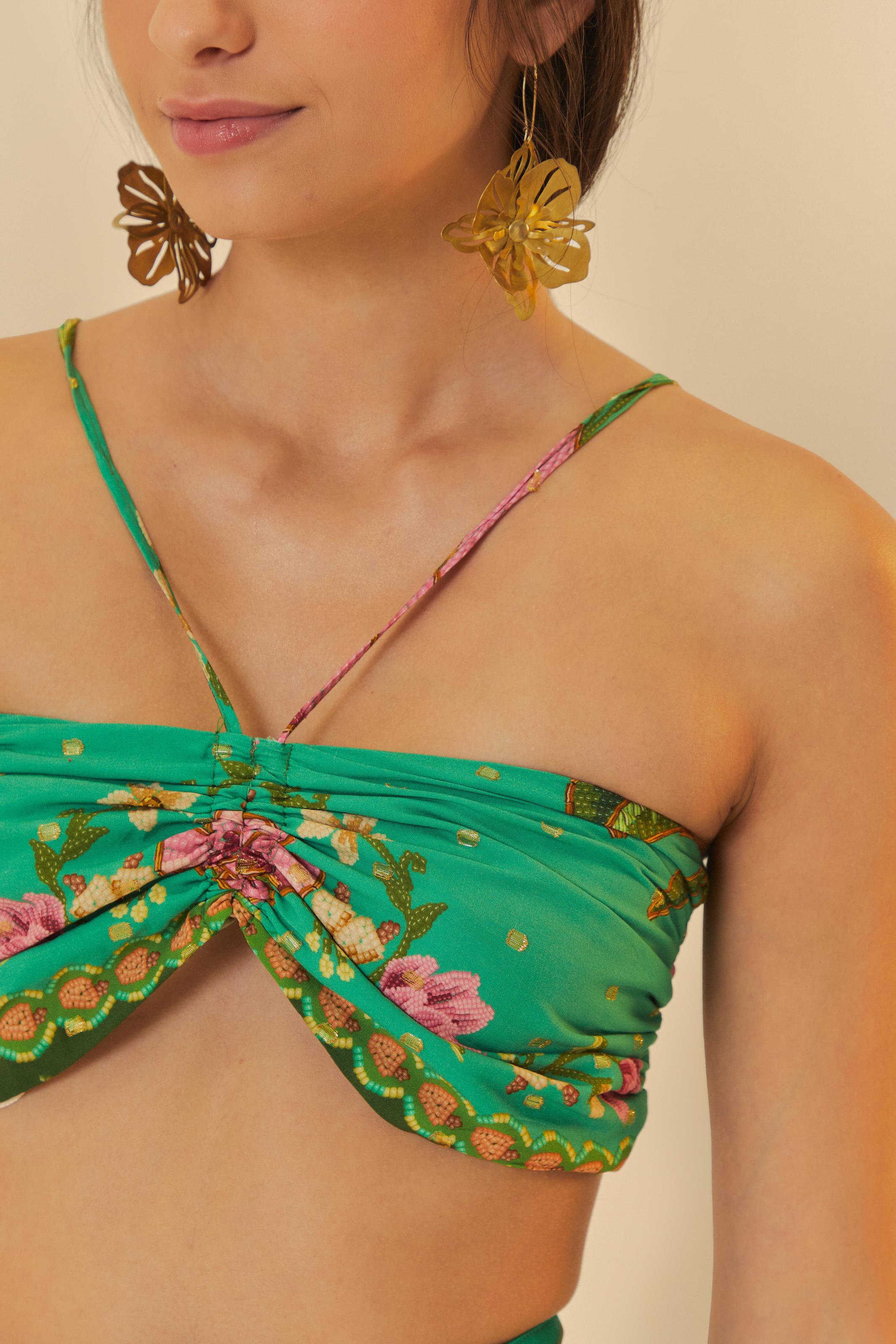 Top Franzido Estampado Fruta De Verão