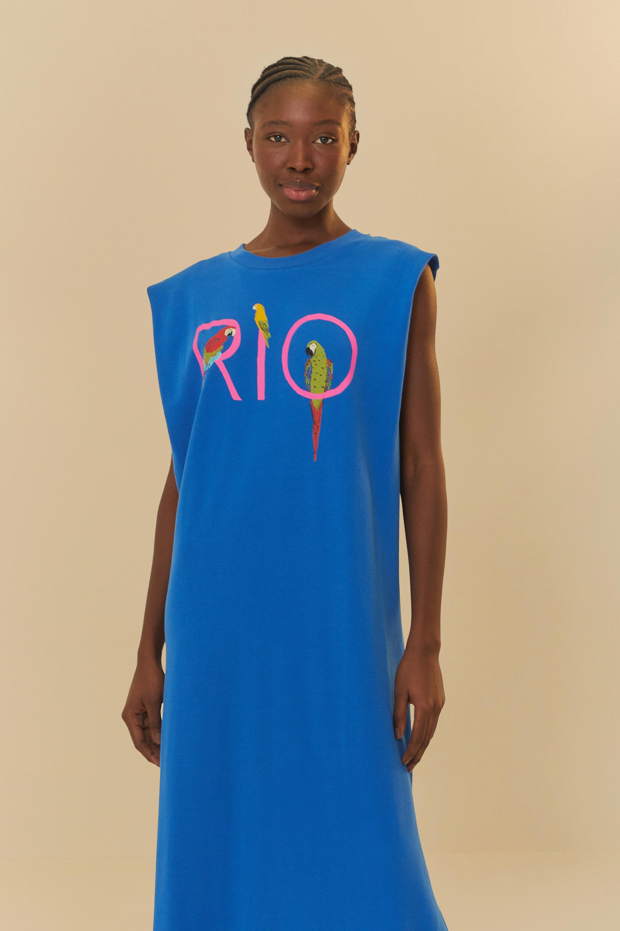 Vestido Cropped Estampado Rio Azul