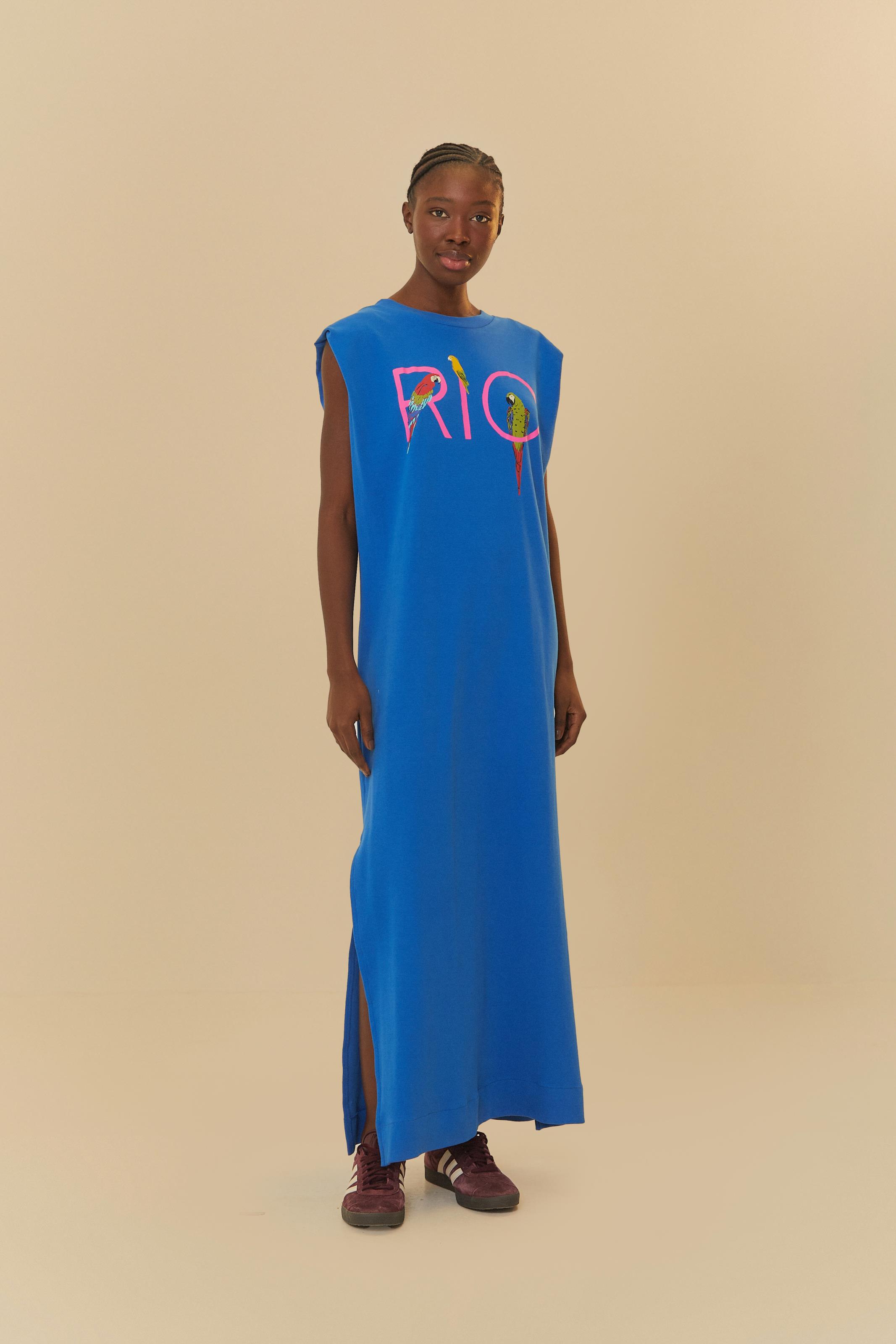 Vestido Cropped Estampado Rio Azul