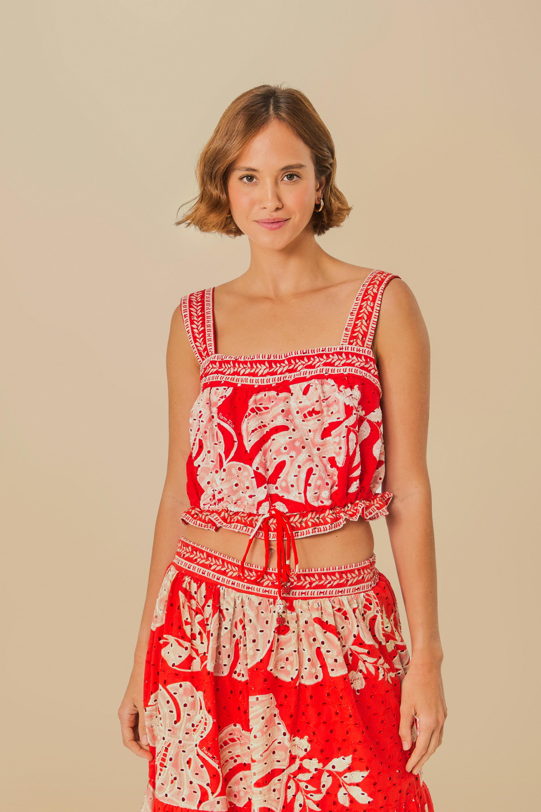 Blusa Estampada Folha De Renda