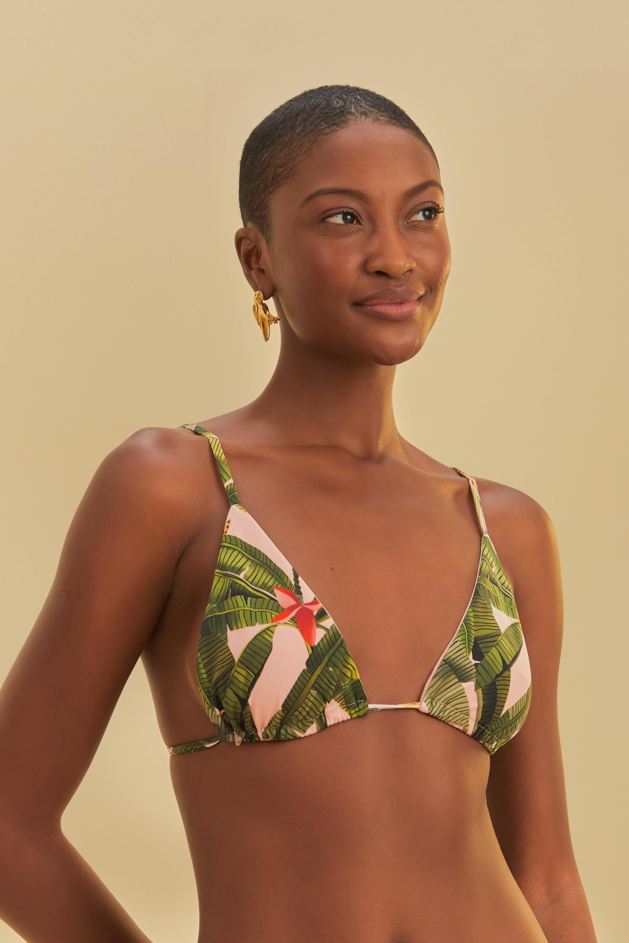Biquíni Lacinho Estampado Banana Verde e Rosa
