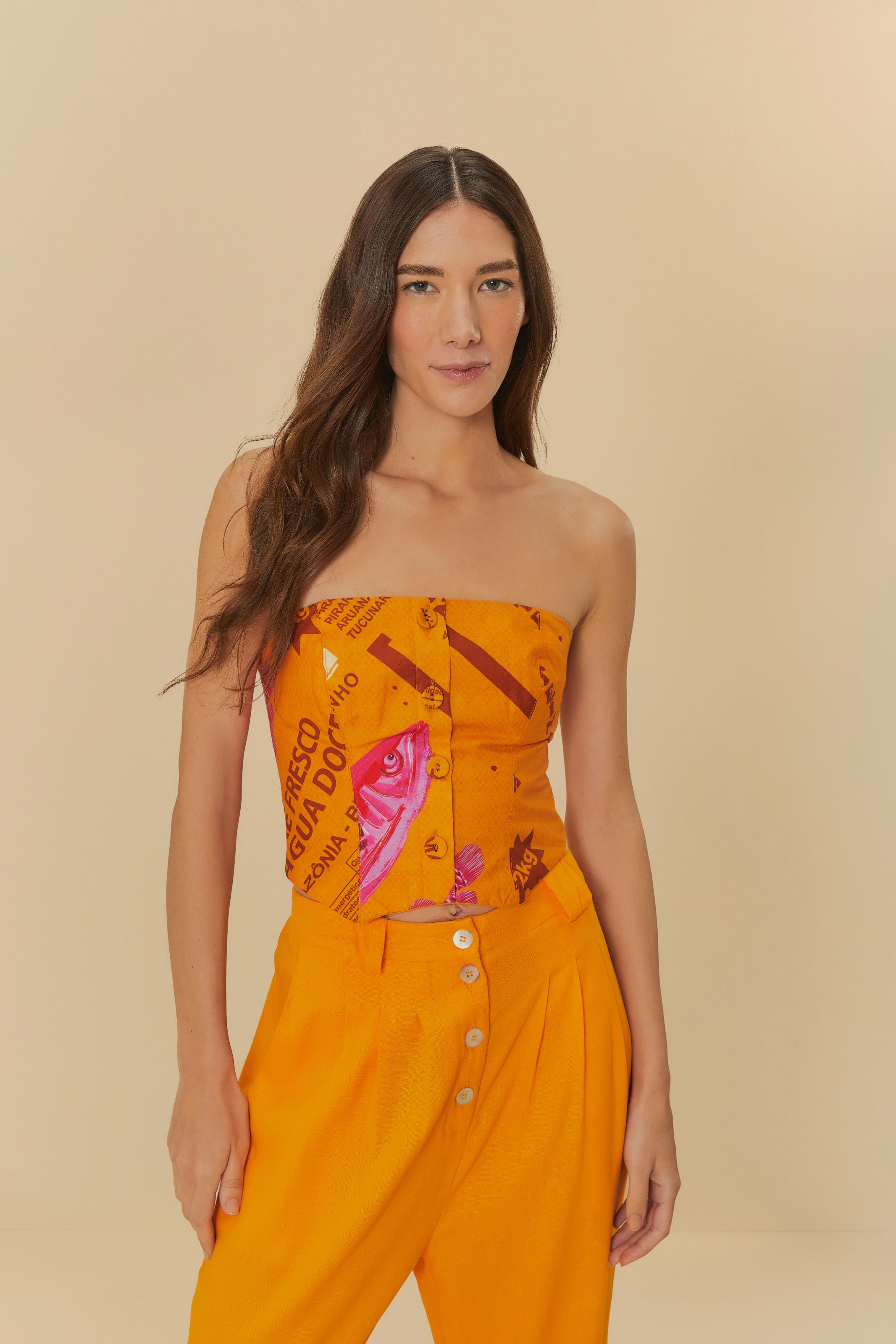Blusa Ombros De Fora Estampada Peixe Fresco