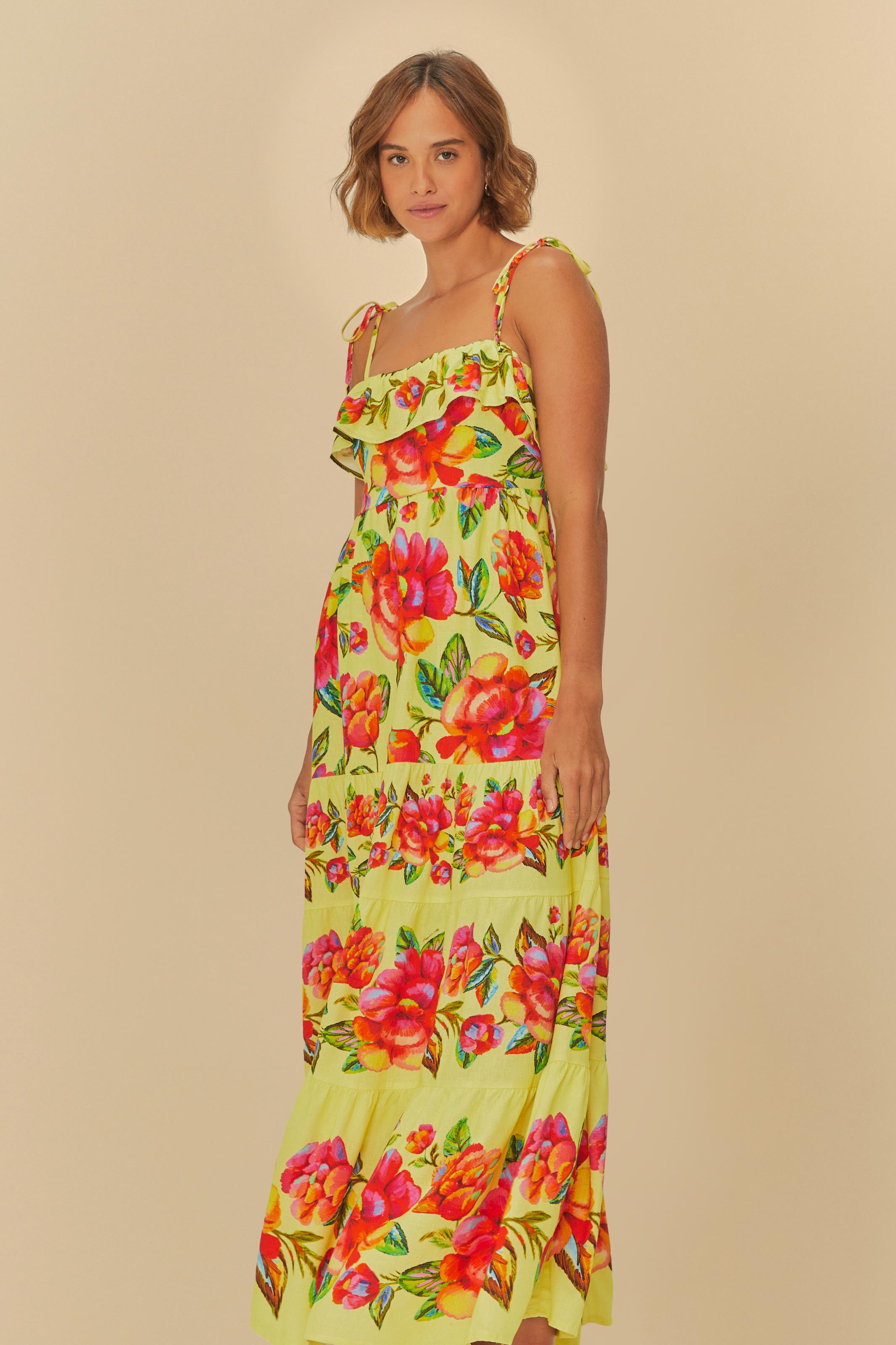 Vestido Longo Estampado Flor Céu