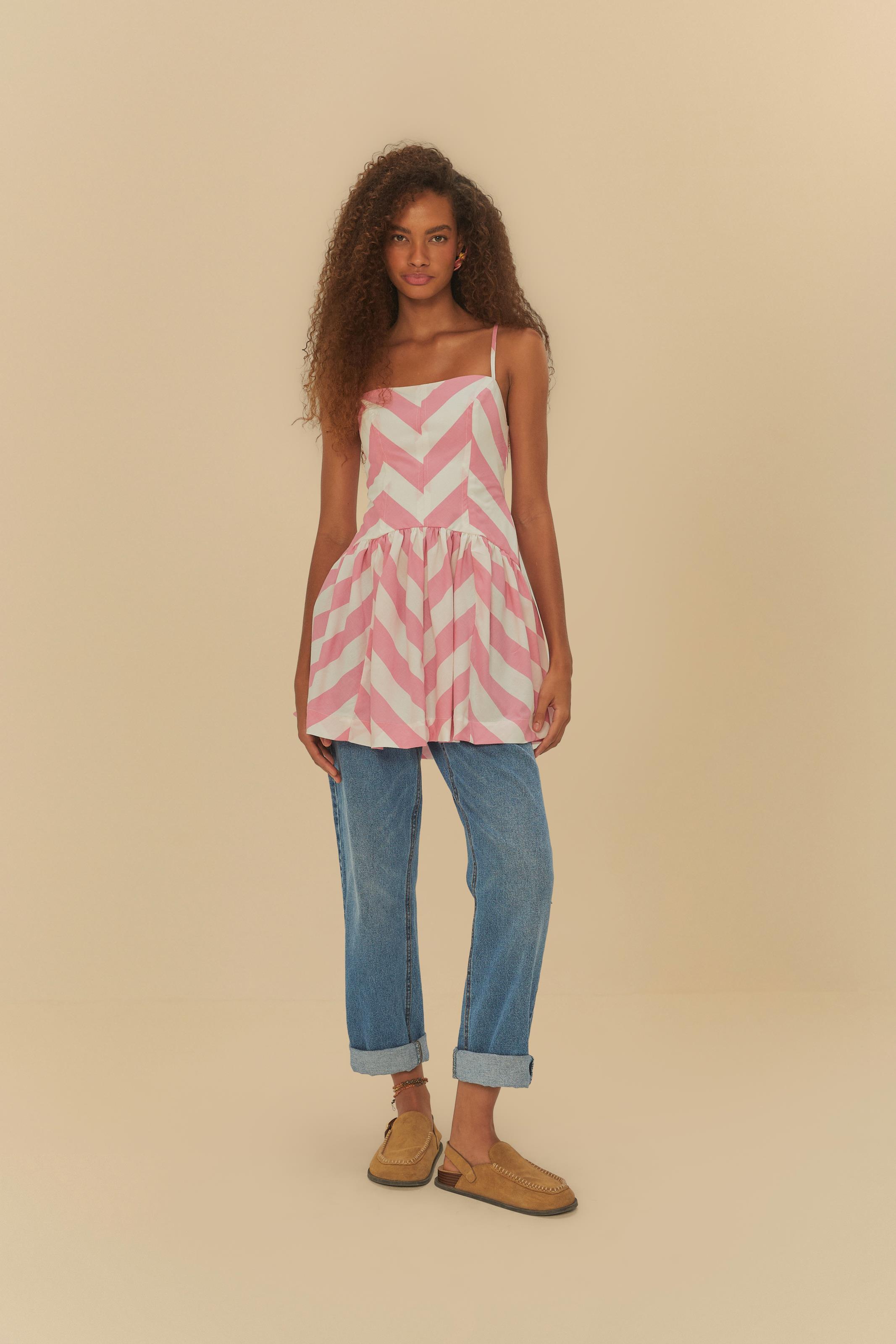 Vestido Alcinhas Estampado Mistura De Listra