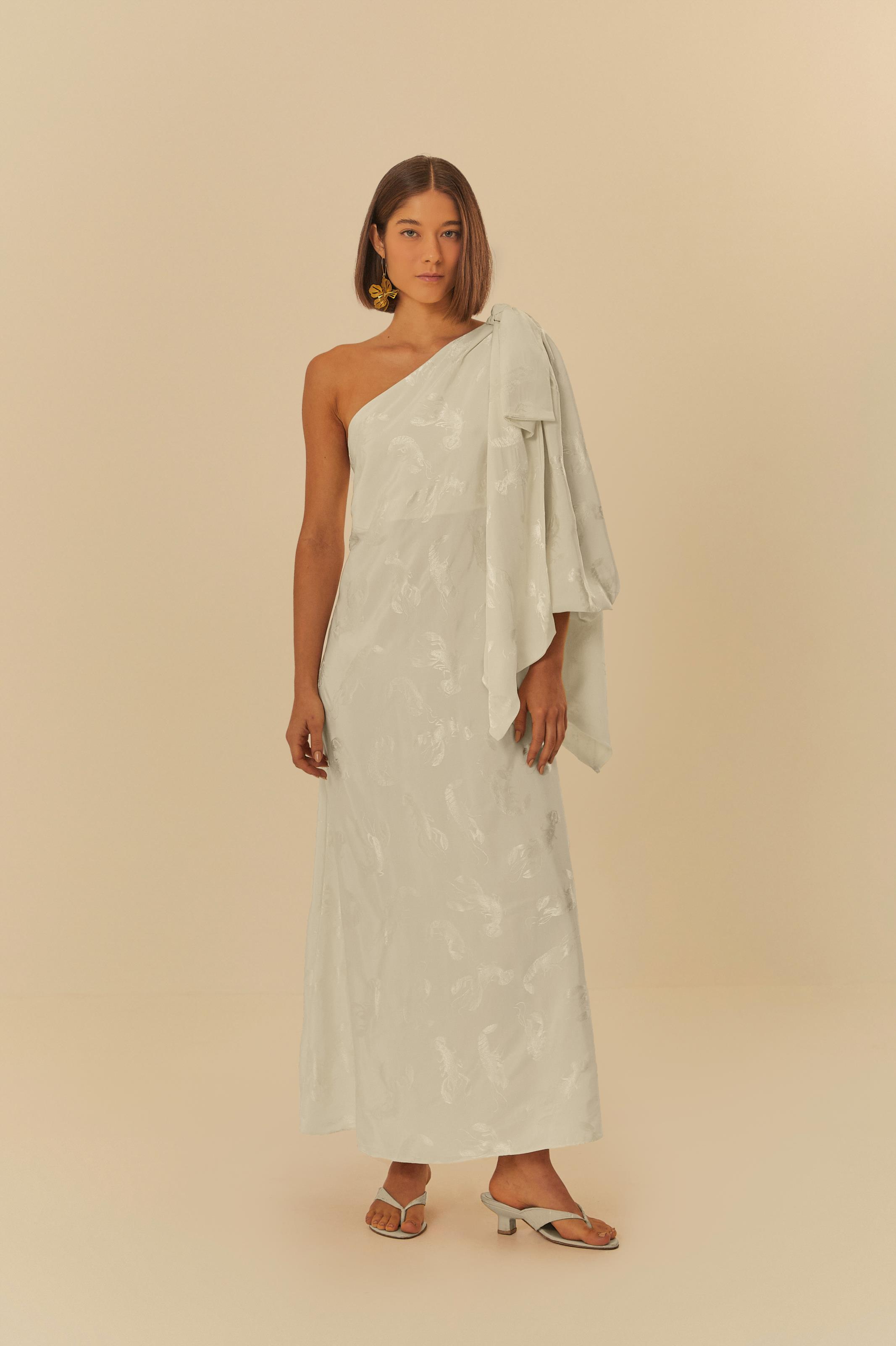 Vestido Ombro Só Jacquard Lagosta