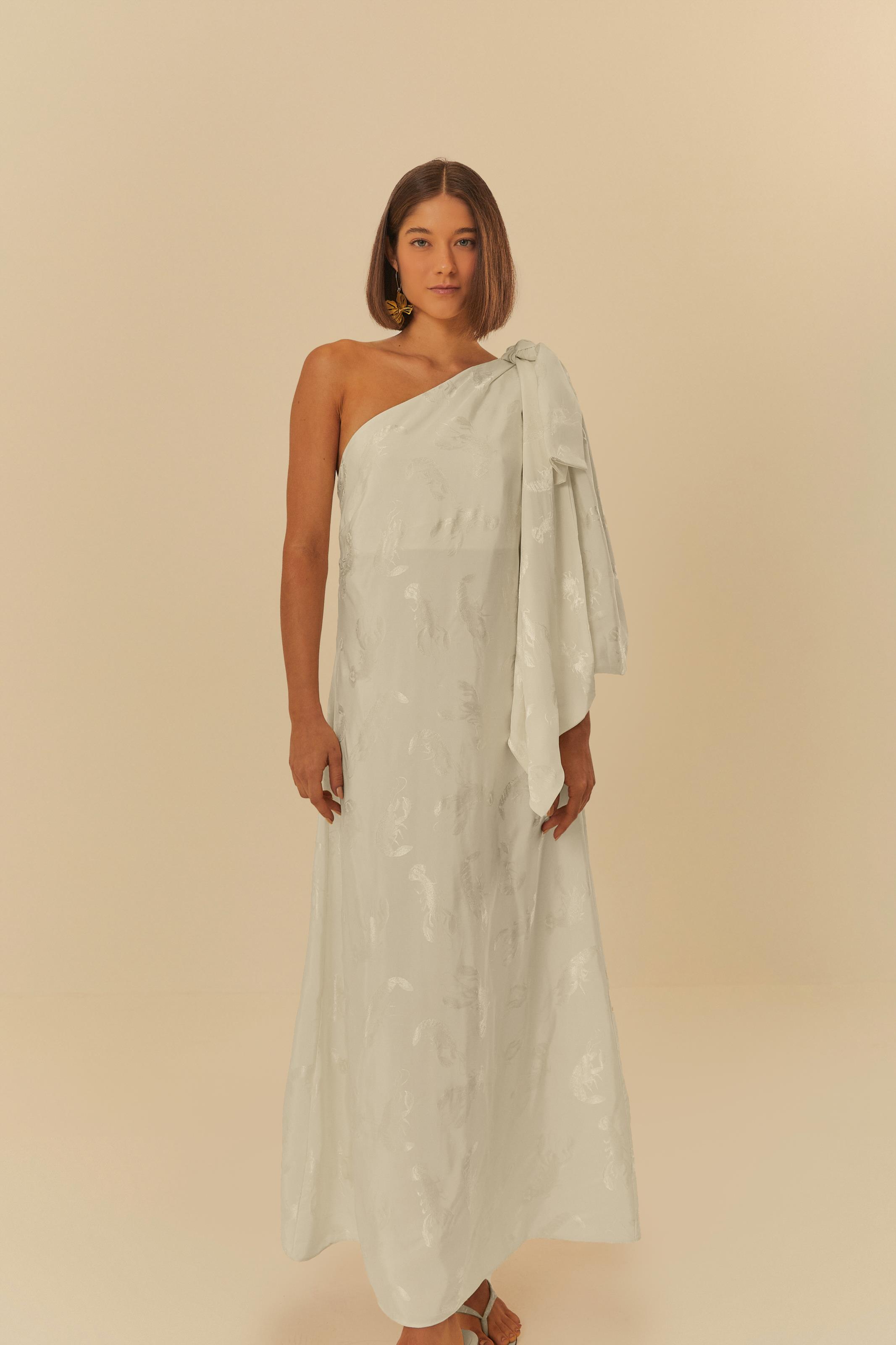 Vestido Ombro Só Jacquard Lagosta