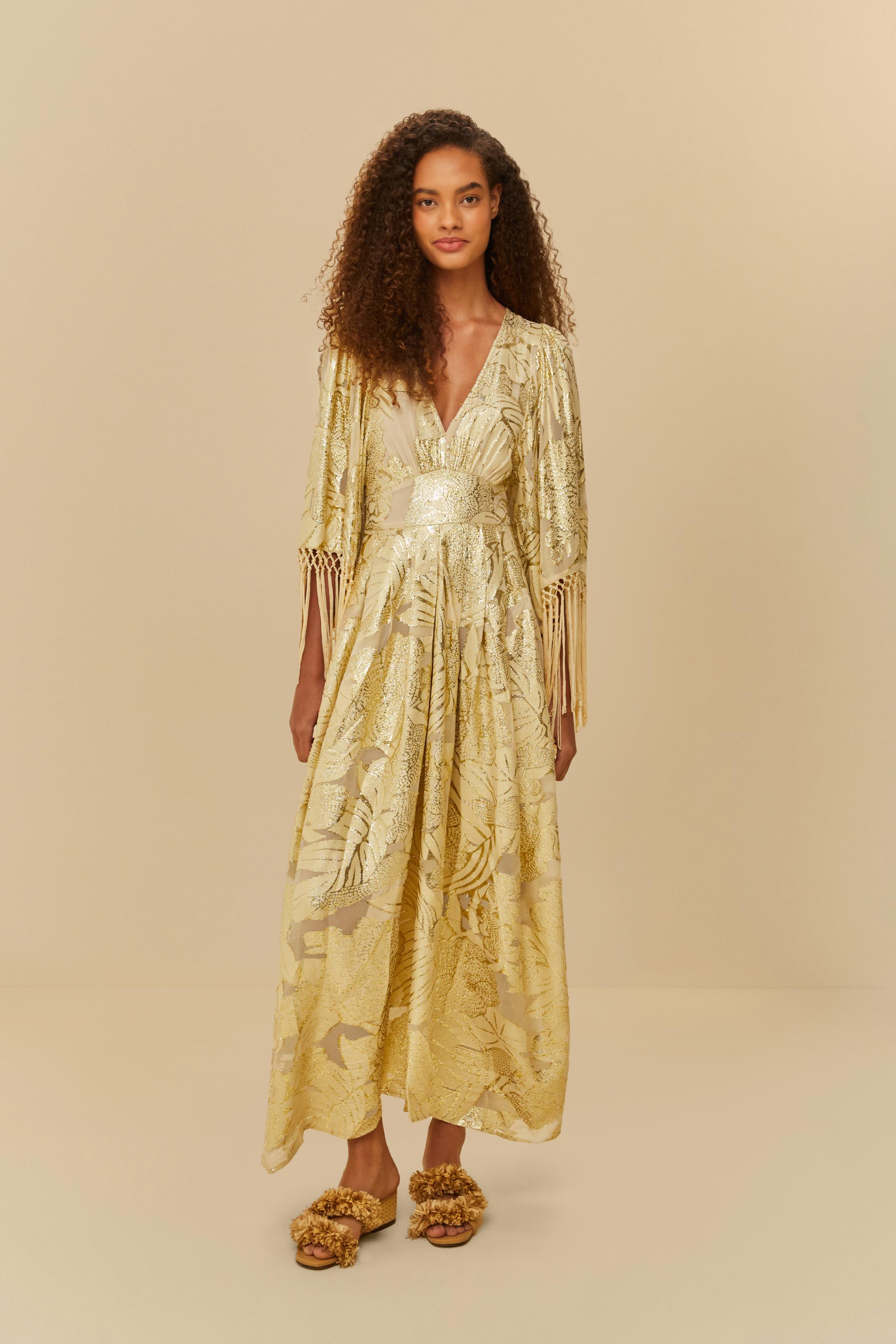 Vestido Cropped Jacquard Com Franja