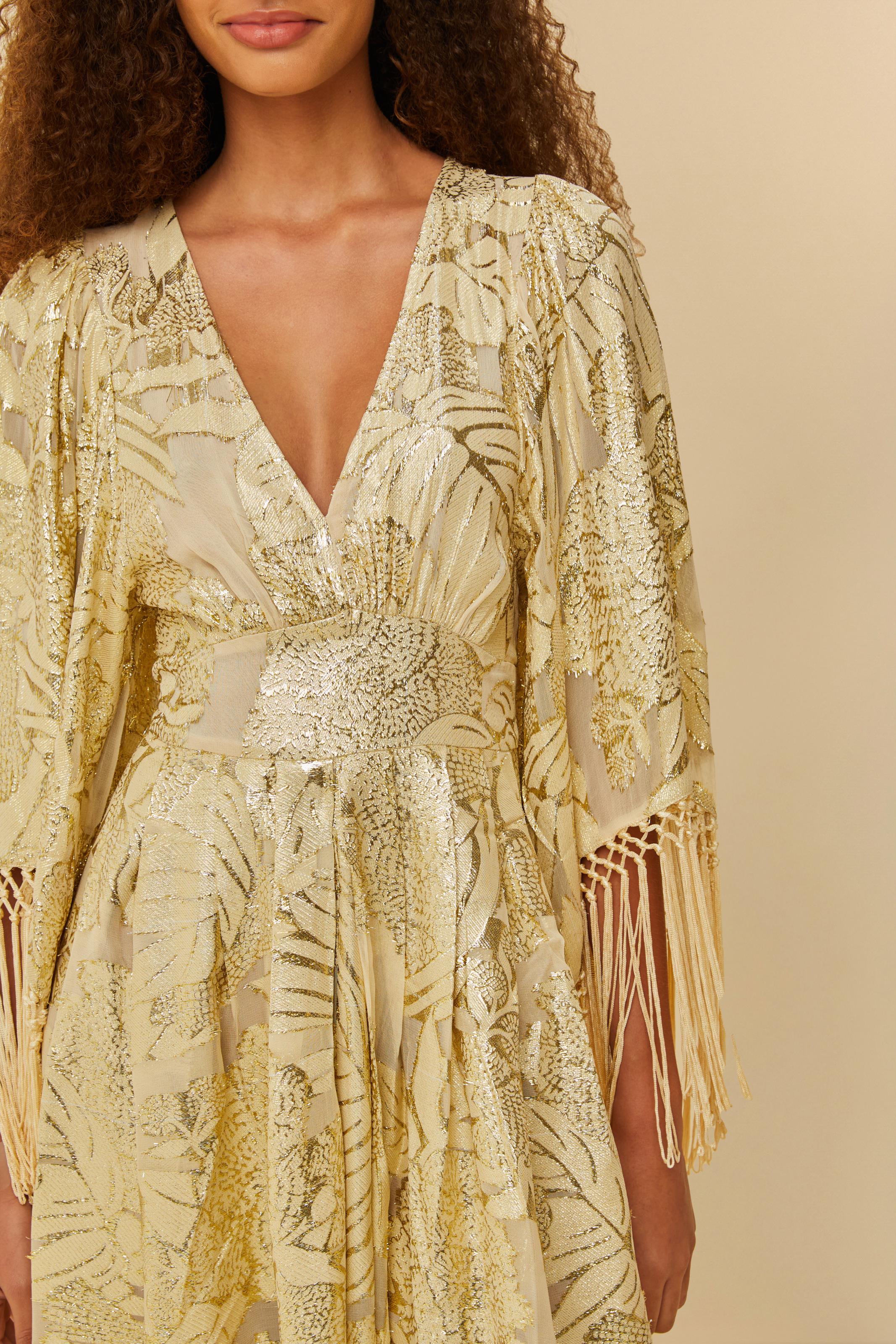 Vestido Cropped Jacquard Com Franja