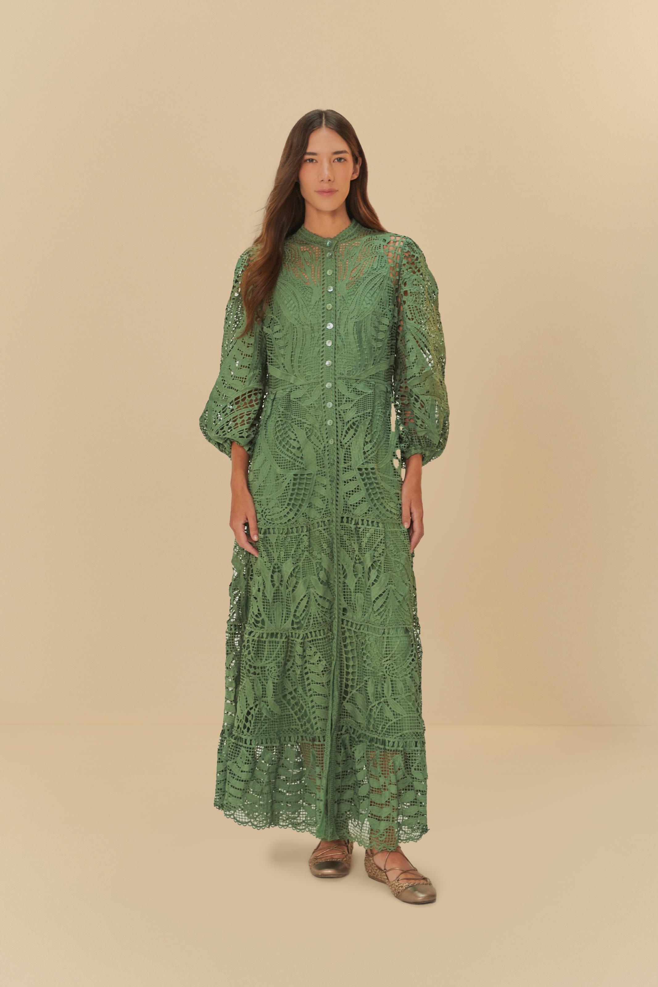Vestido Bordado Guipure Estampado Almafi
