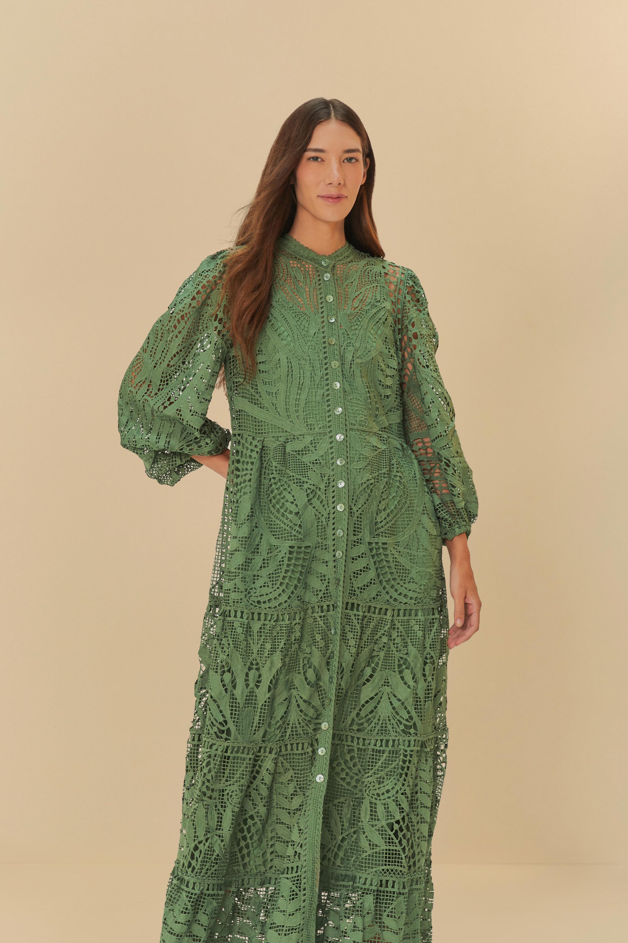 Vestido Bordado Guipure Estampado Almafi