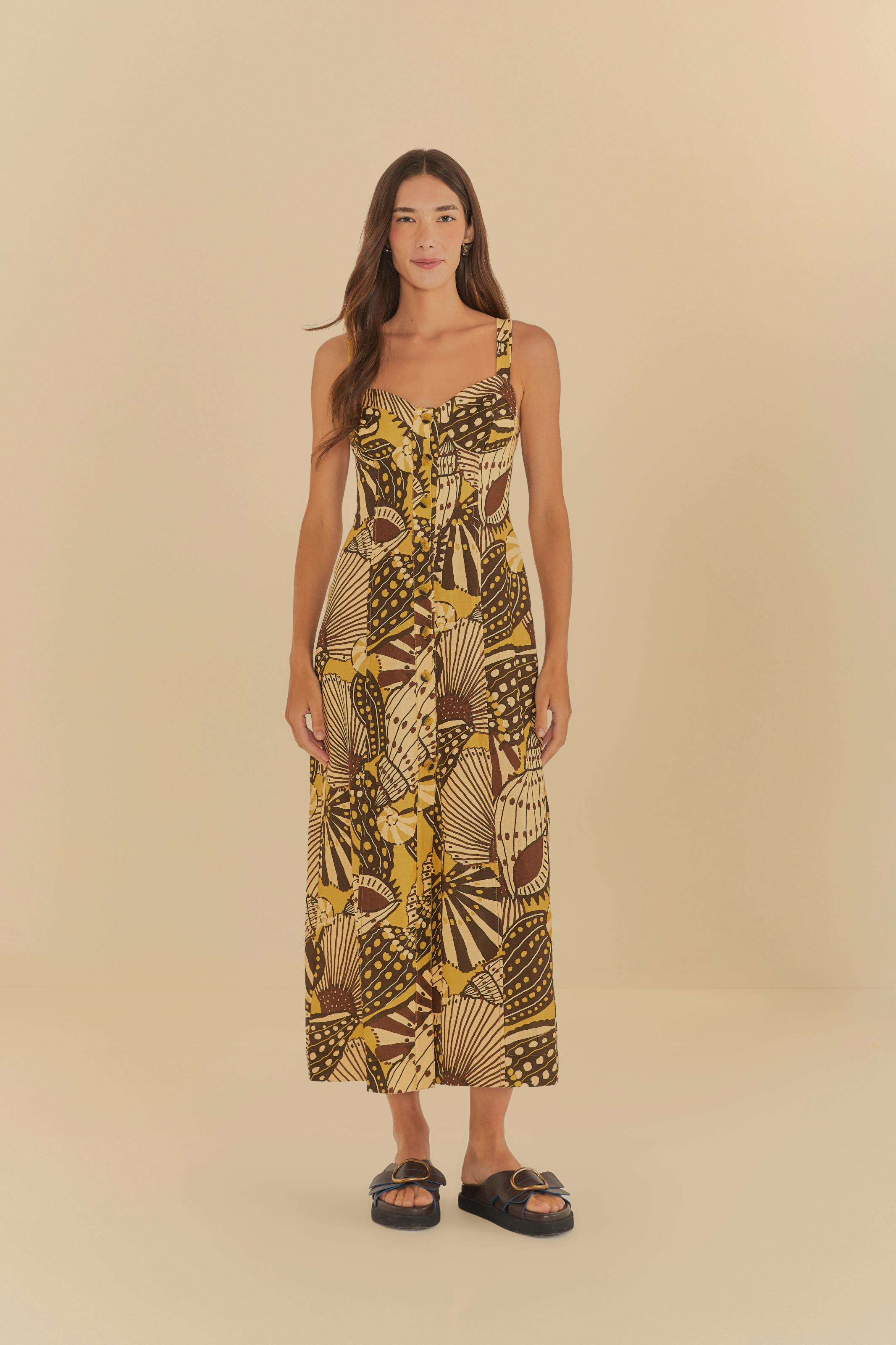 Vestido Midi Estampado Mistura De Caju