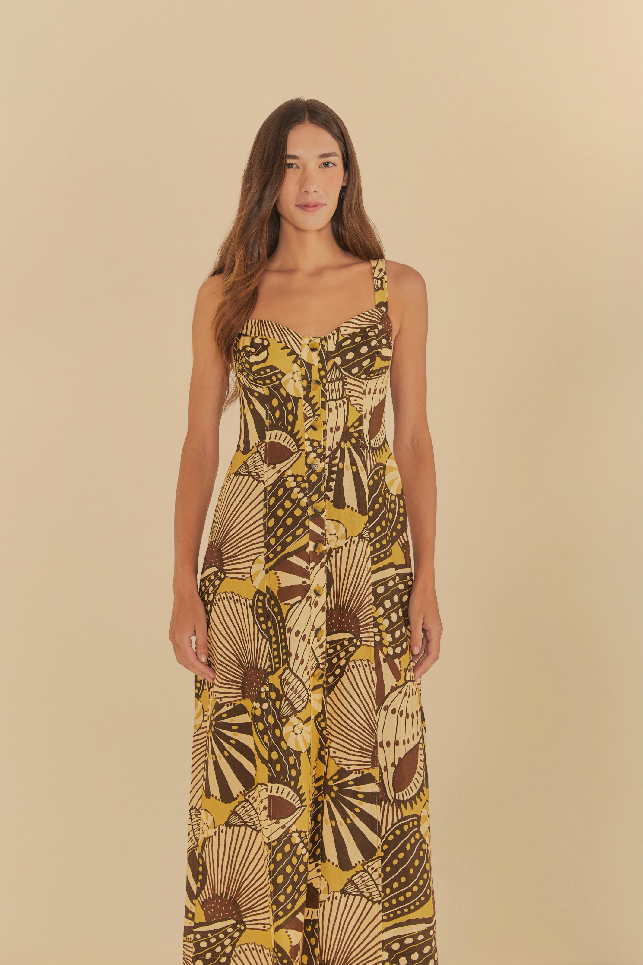 Vestido Midi Estampado Mistura De Caju