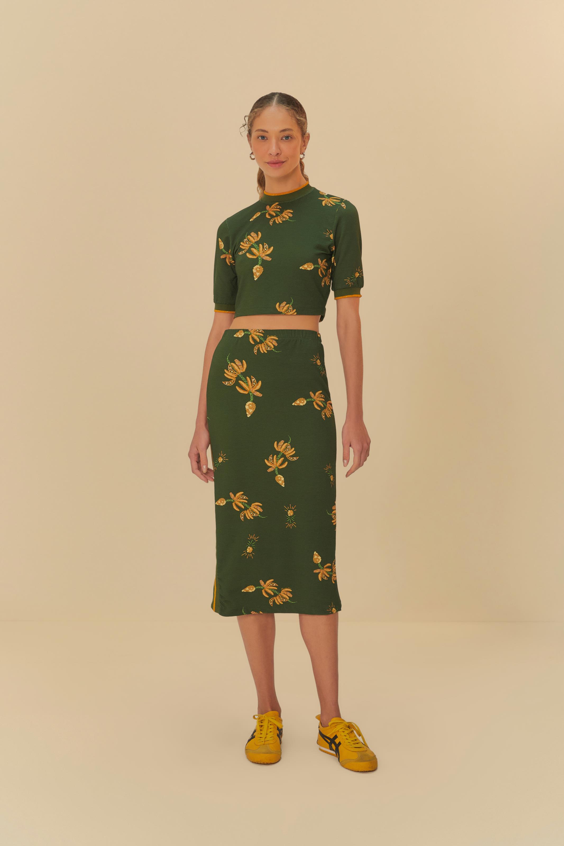 Saia Midi Estampada Brilho De Banana