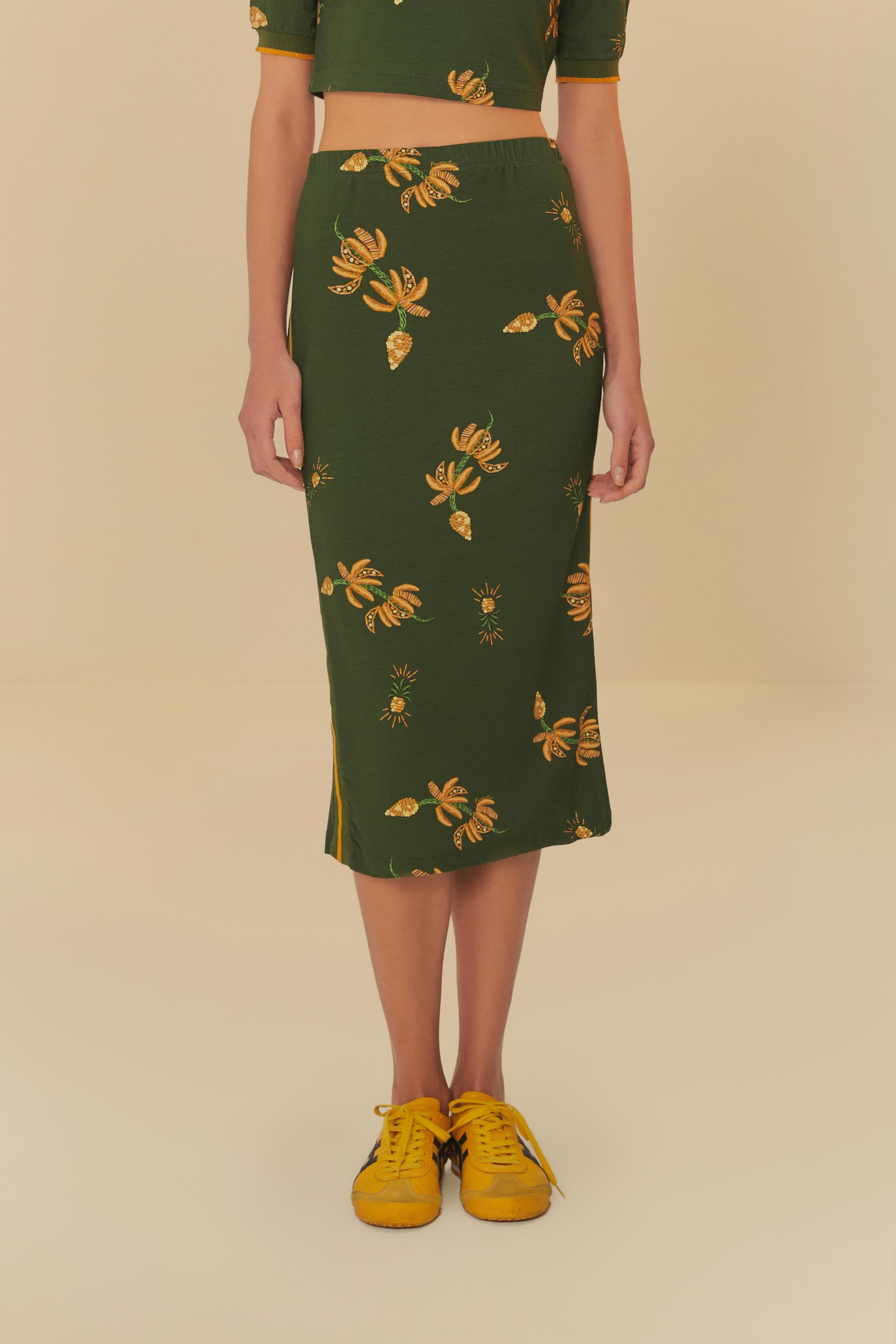 Saia Midi Estampada Brilho De Banana