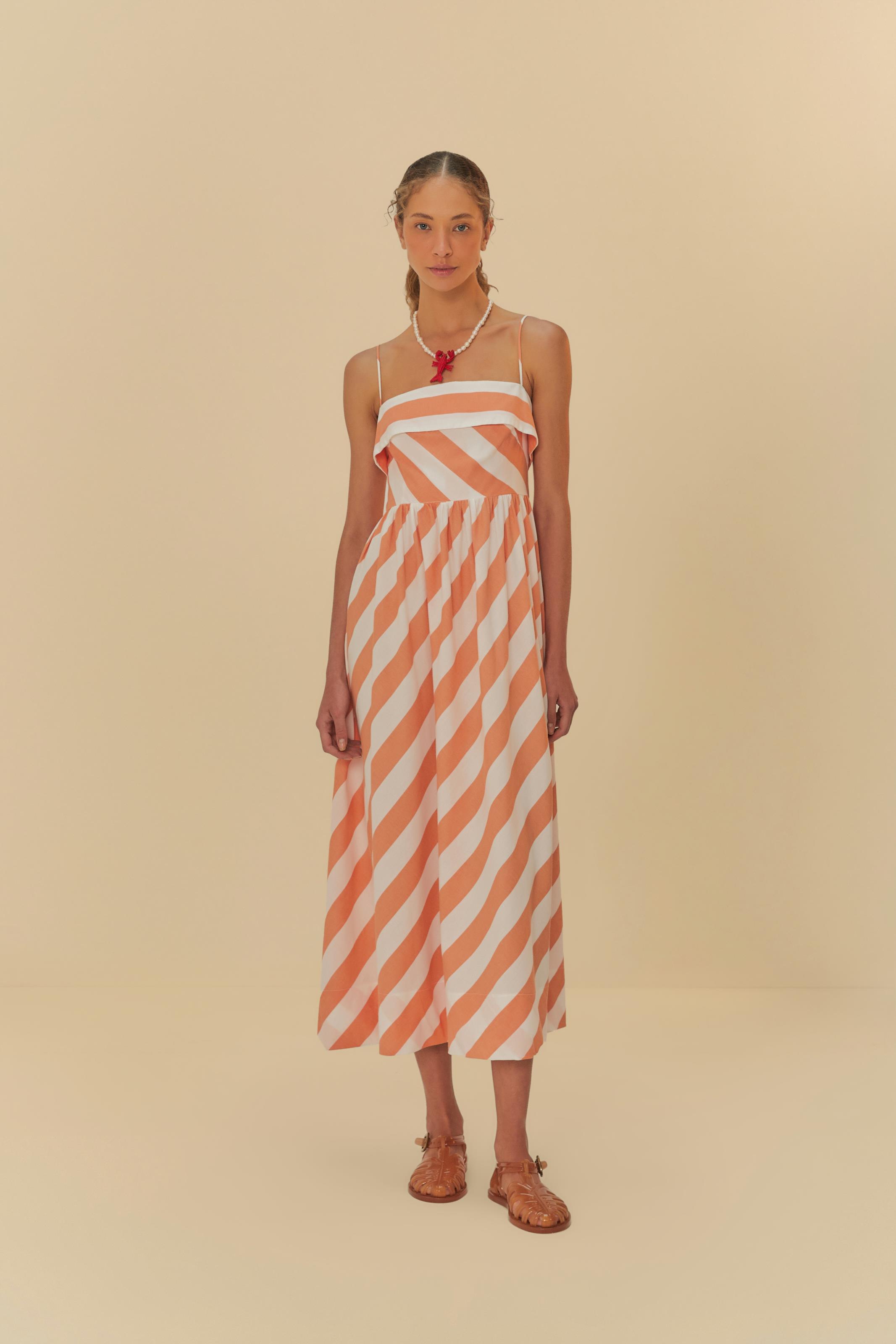 Vestido Alcinhas Estampado Mistura De Listra