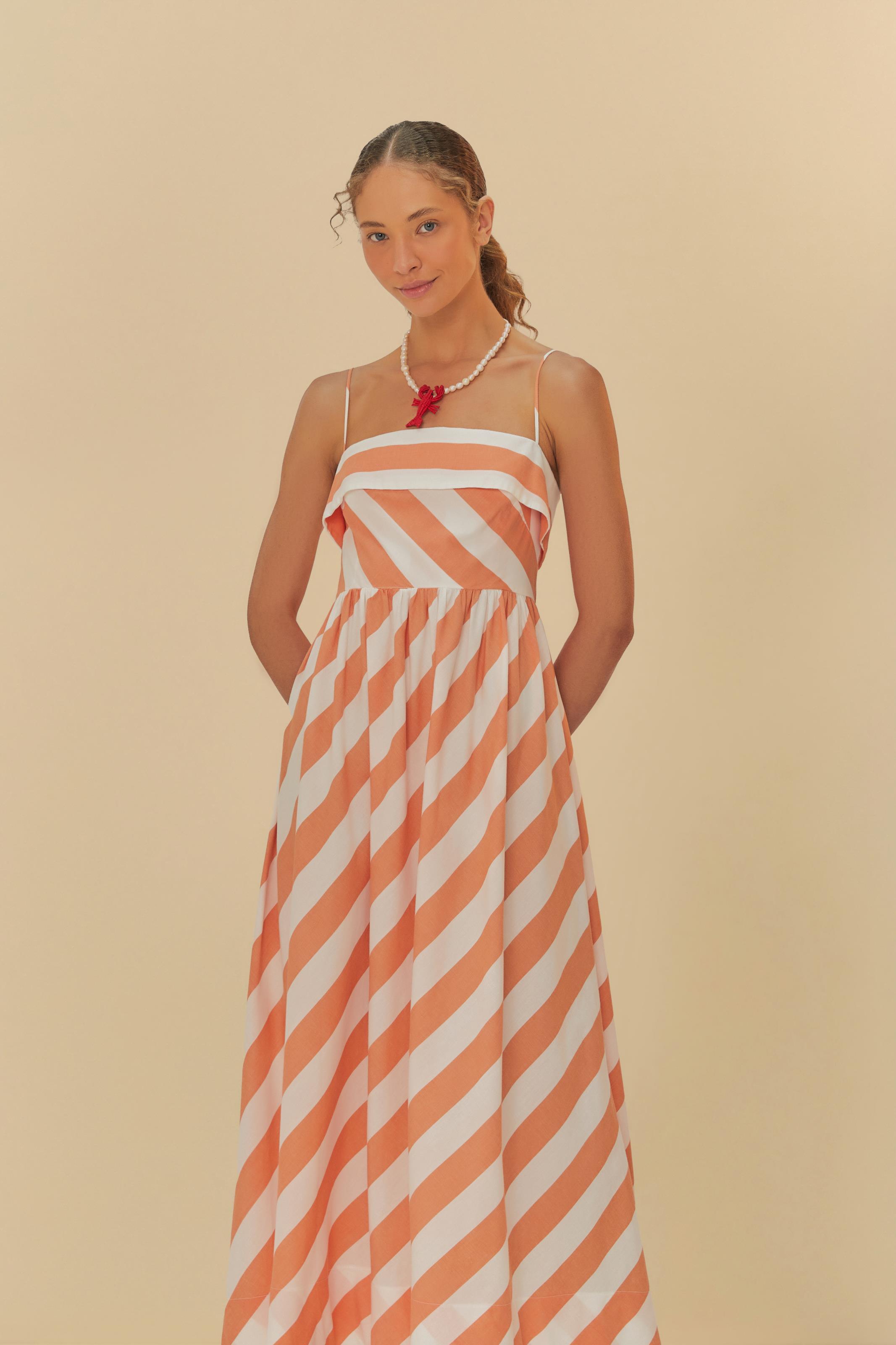 Vestido Alcinhas Estampado Mistura De Listra