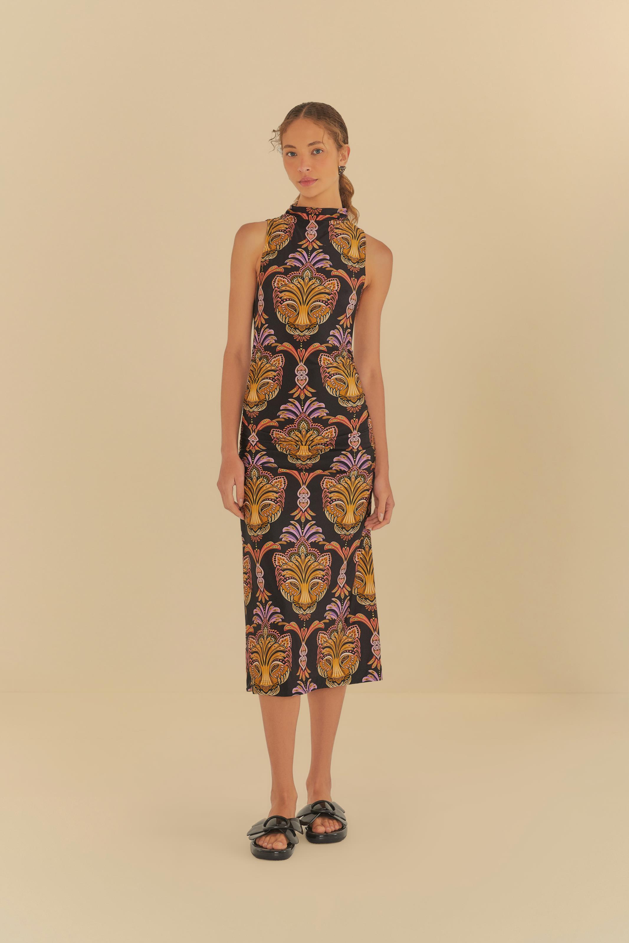 Vestido Midi Estampado Pantera Boho