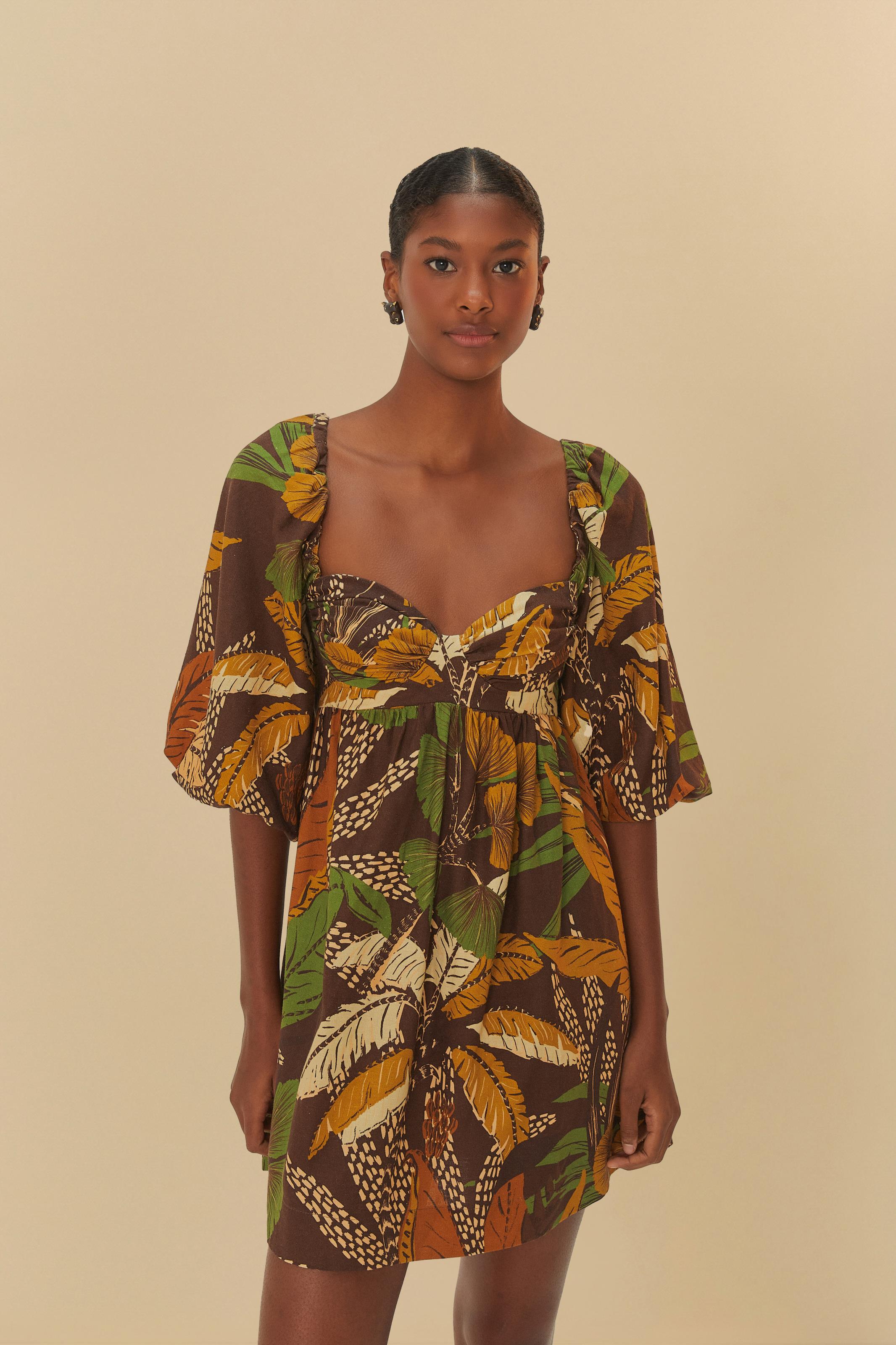 Vestido Curto Estampado Floresta Sketch