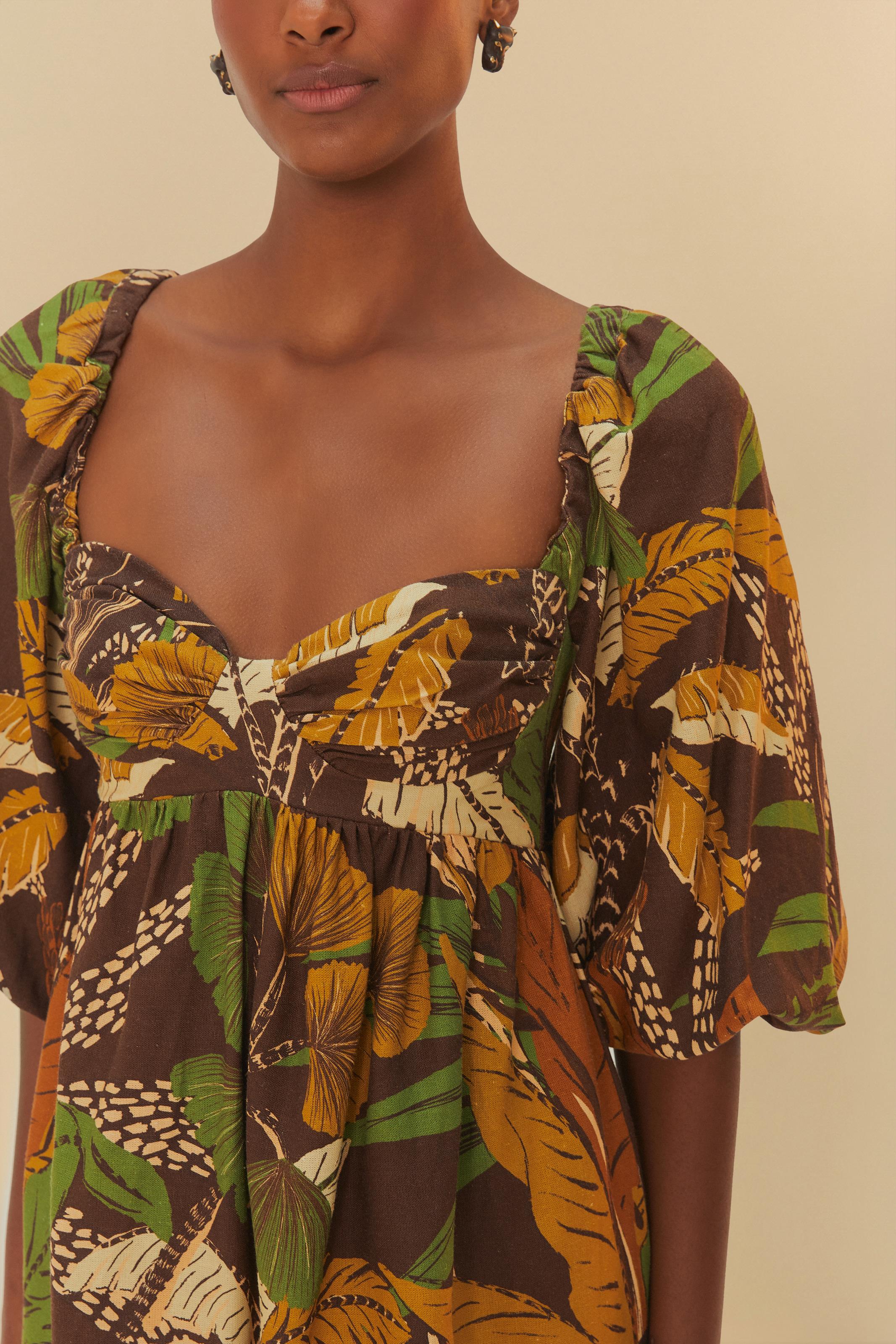 Vestido Curto Estampado Floresta Sketch