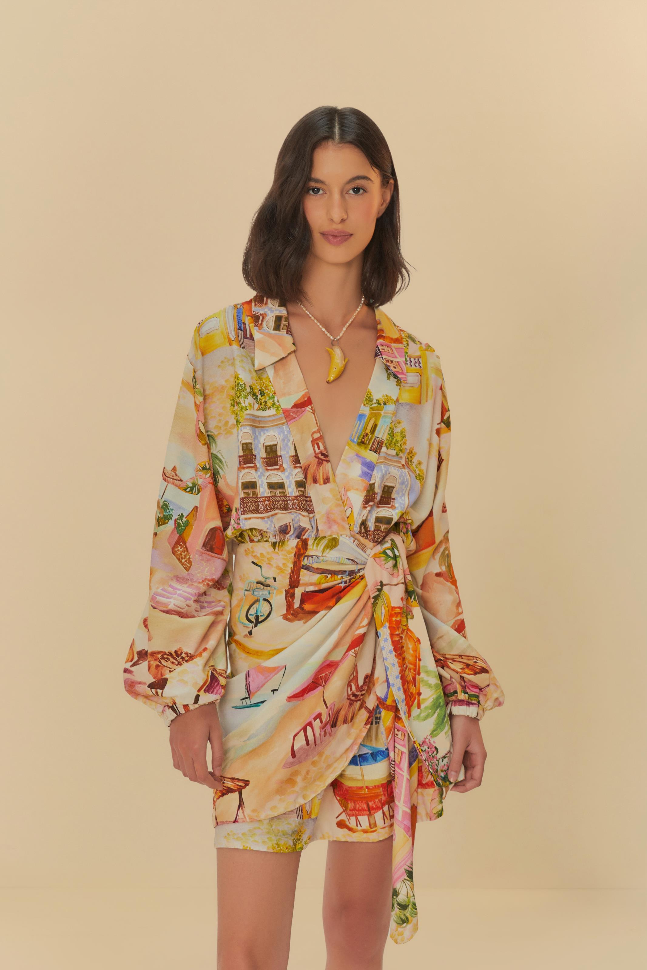 Vestido Curto Transpasse  Estampado Aracati