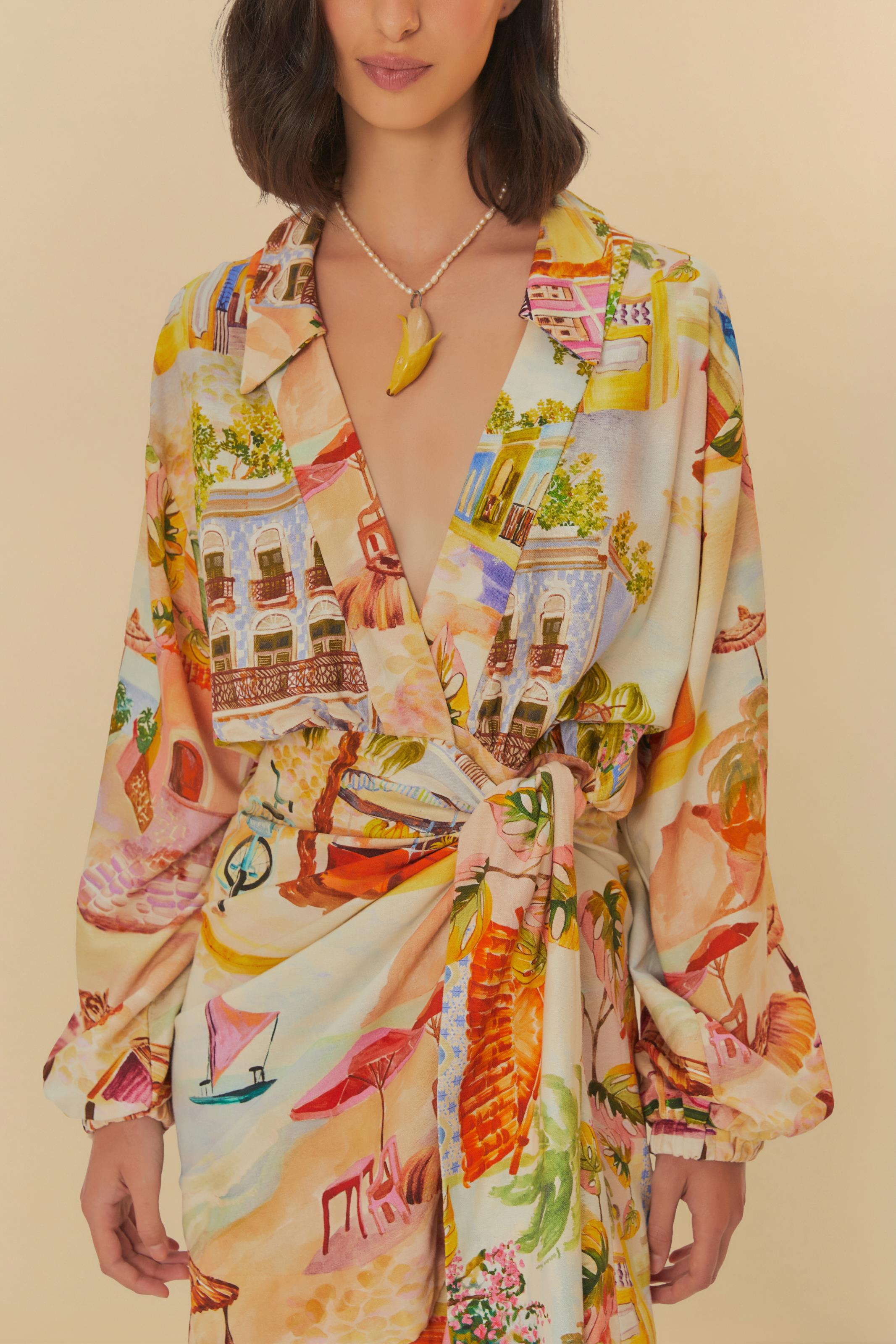 Vestido Curto Transpasse  Estampado Aracati