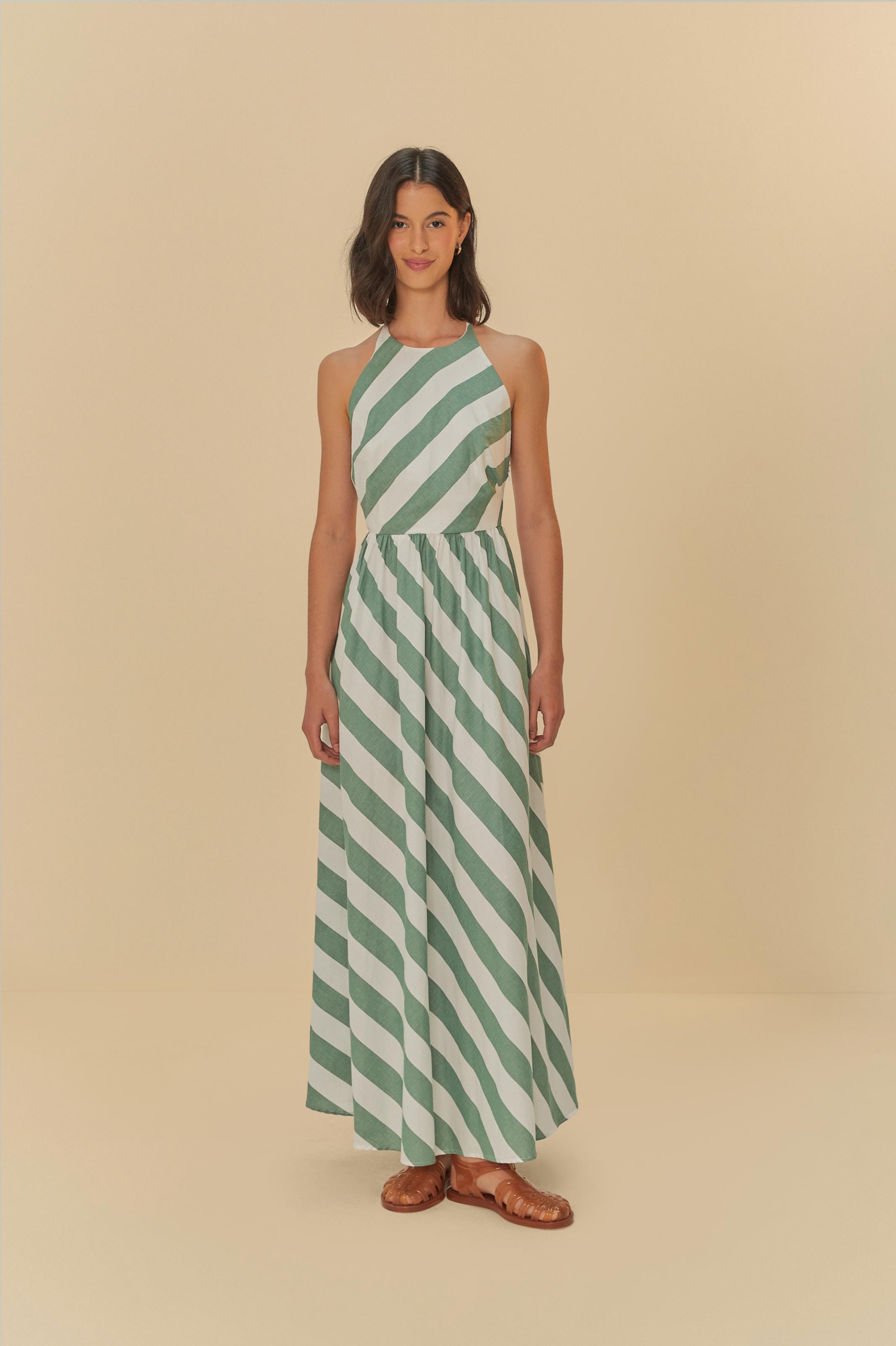 Vestido Frente Única Estampado Mistura De Listra