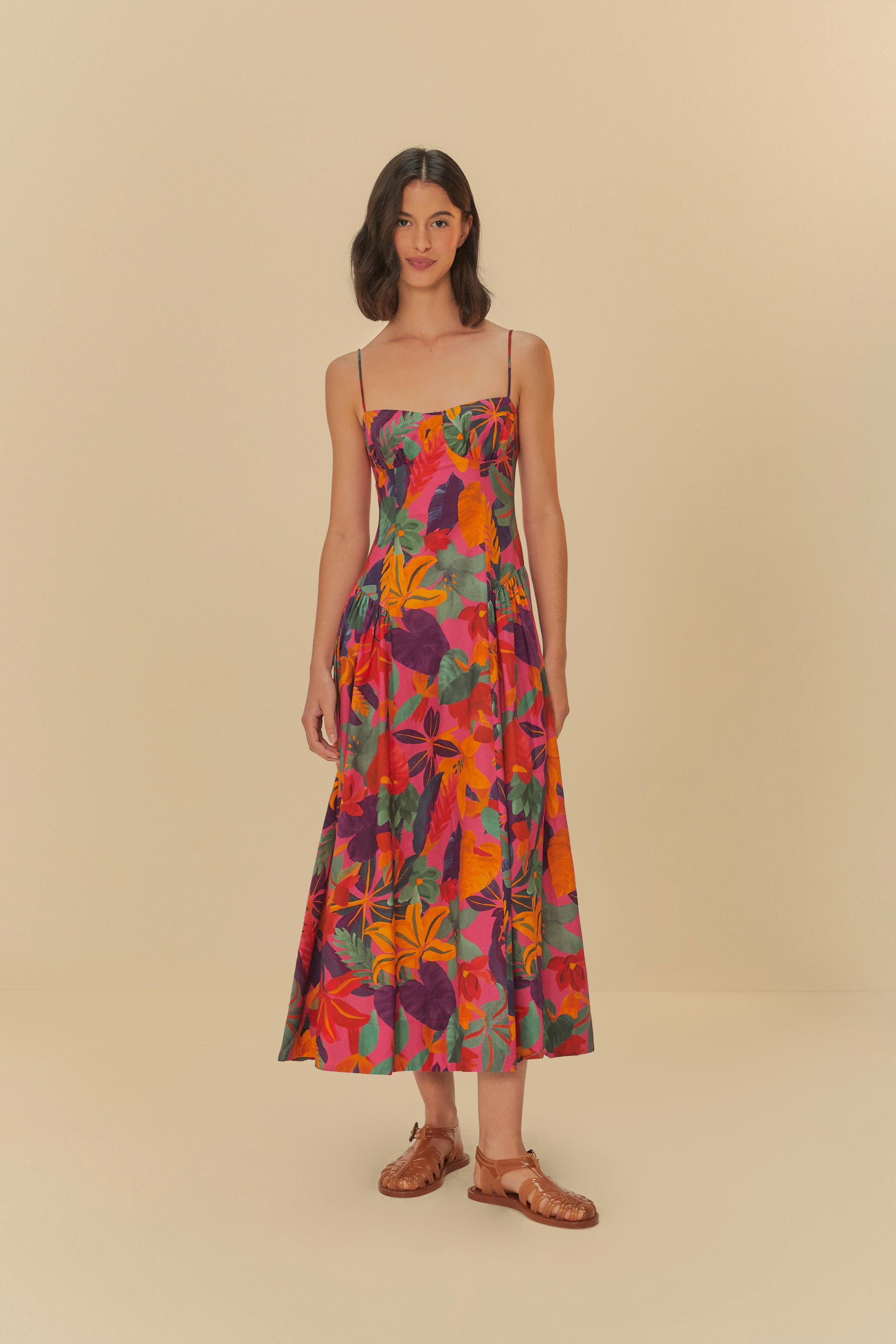 Vestido Cropped Estampado Floral Tropical