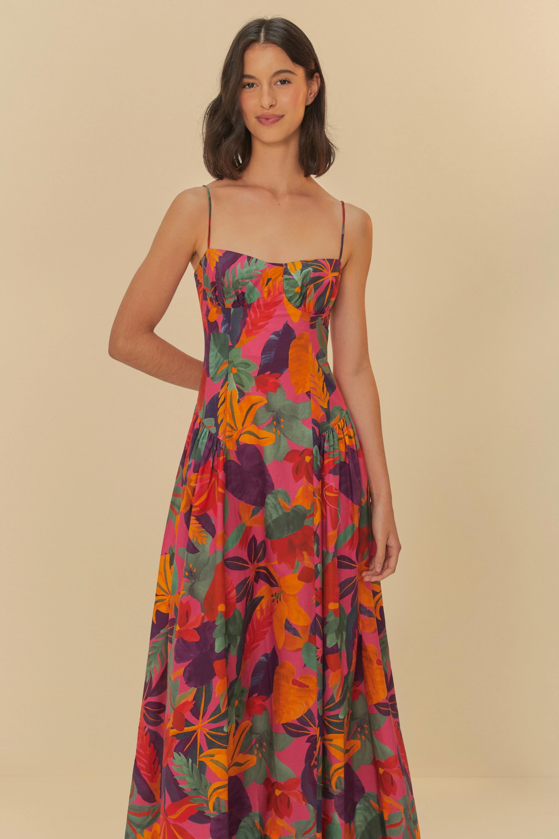 Vestido Cropped Estampado Floral Tropical