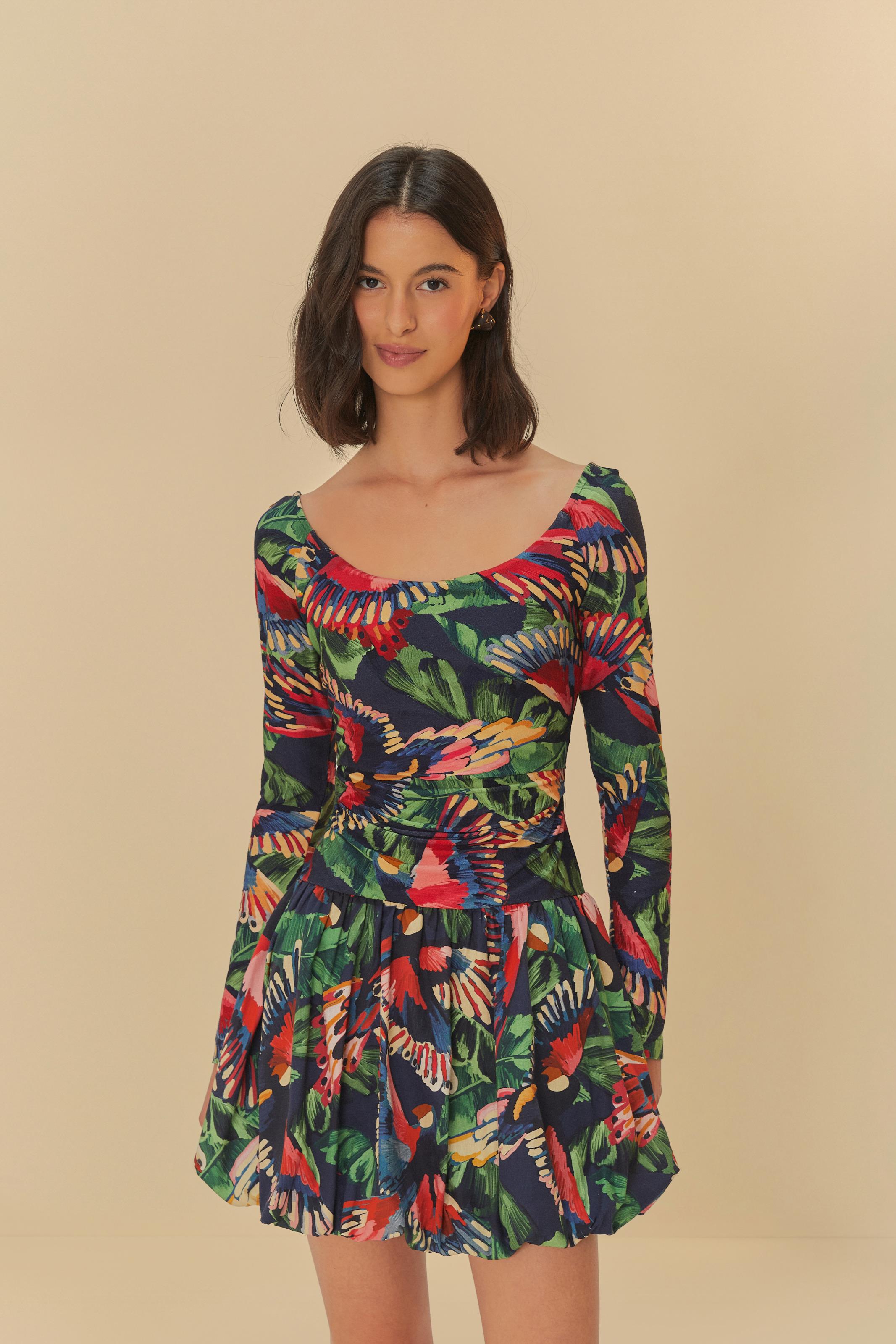 Vestido Curto Estampado Voo Dos Passáros