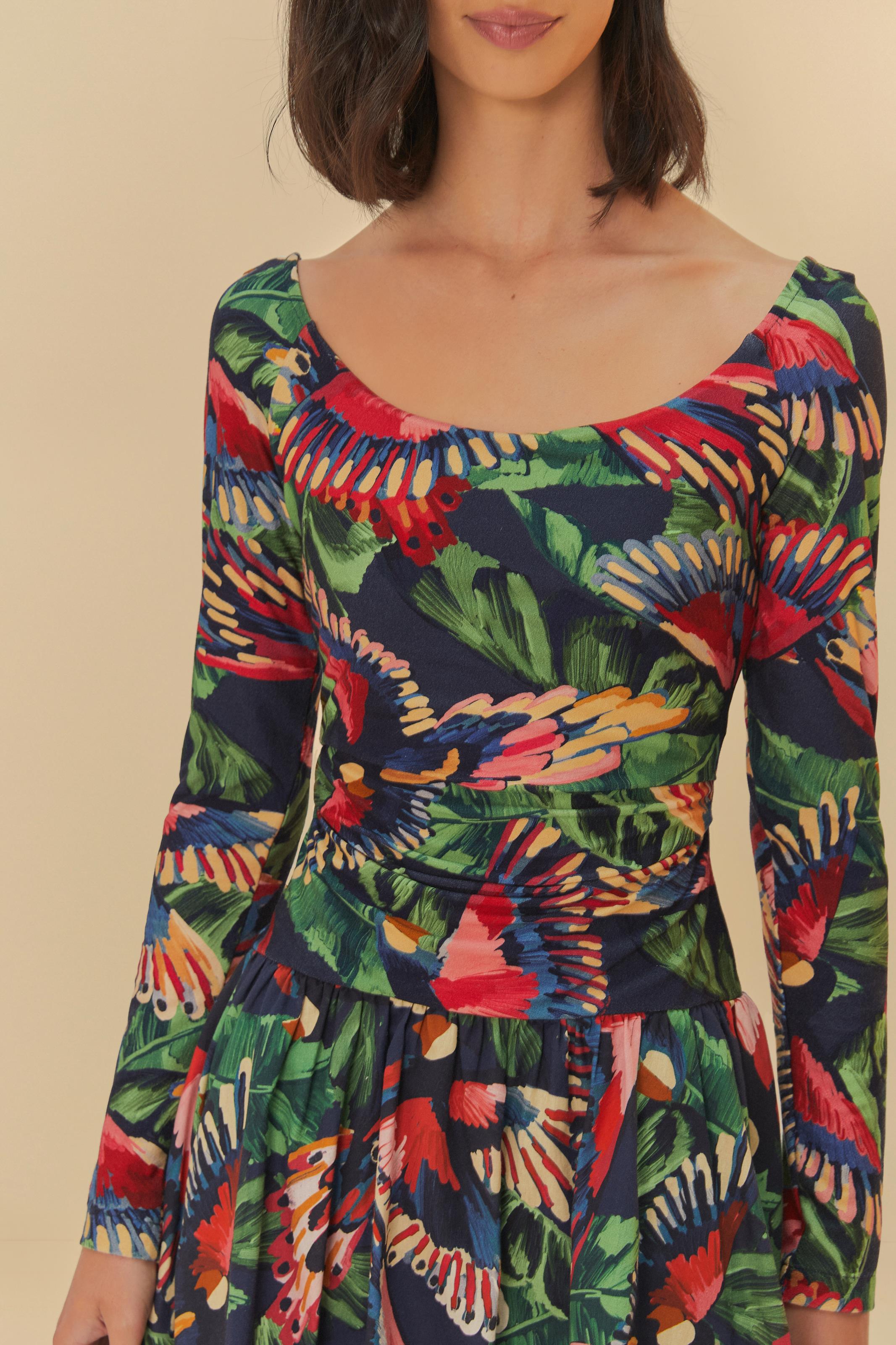 Vestido Curto Estampado Voo Dos Passáros