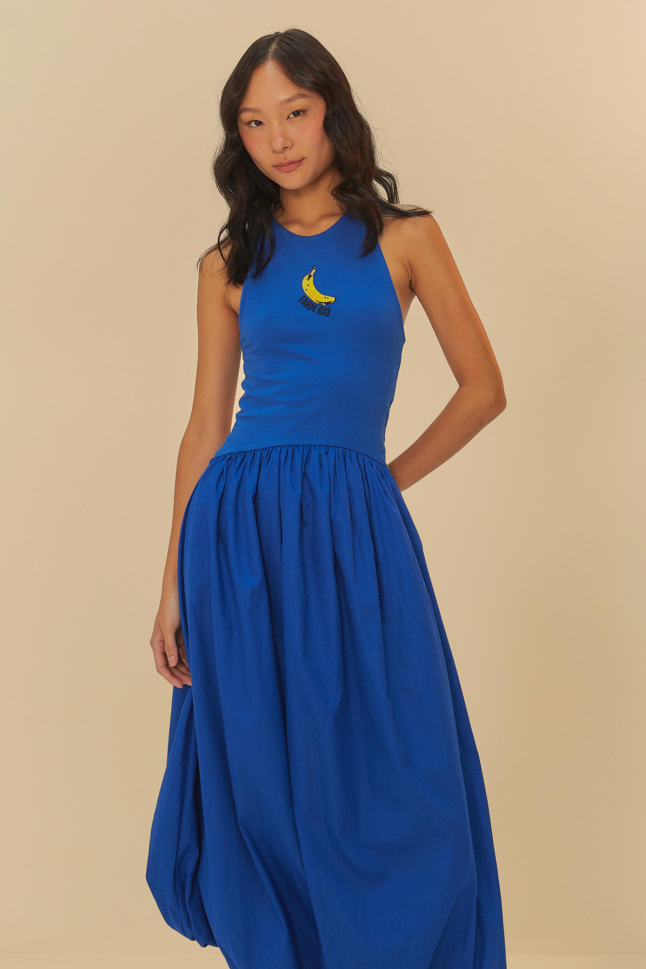 Vestido Balonê Bordado Azul