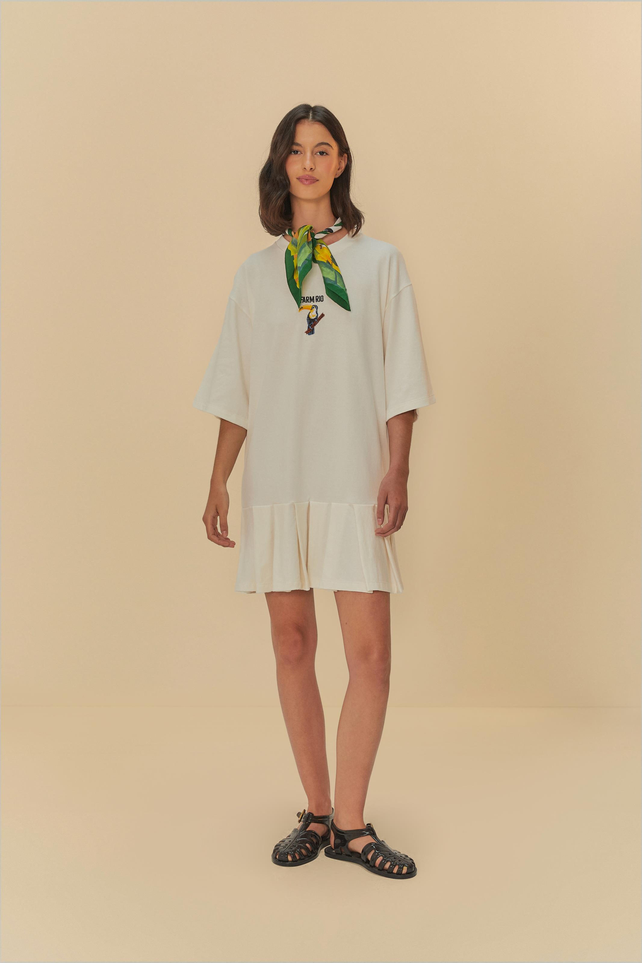 Vestido Curto Pregas Bordado