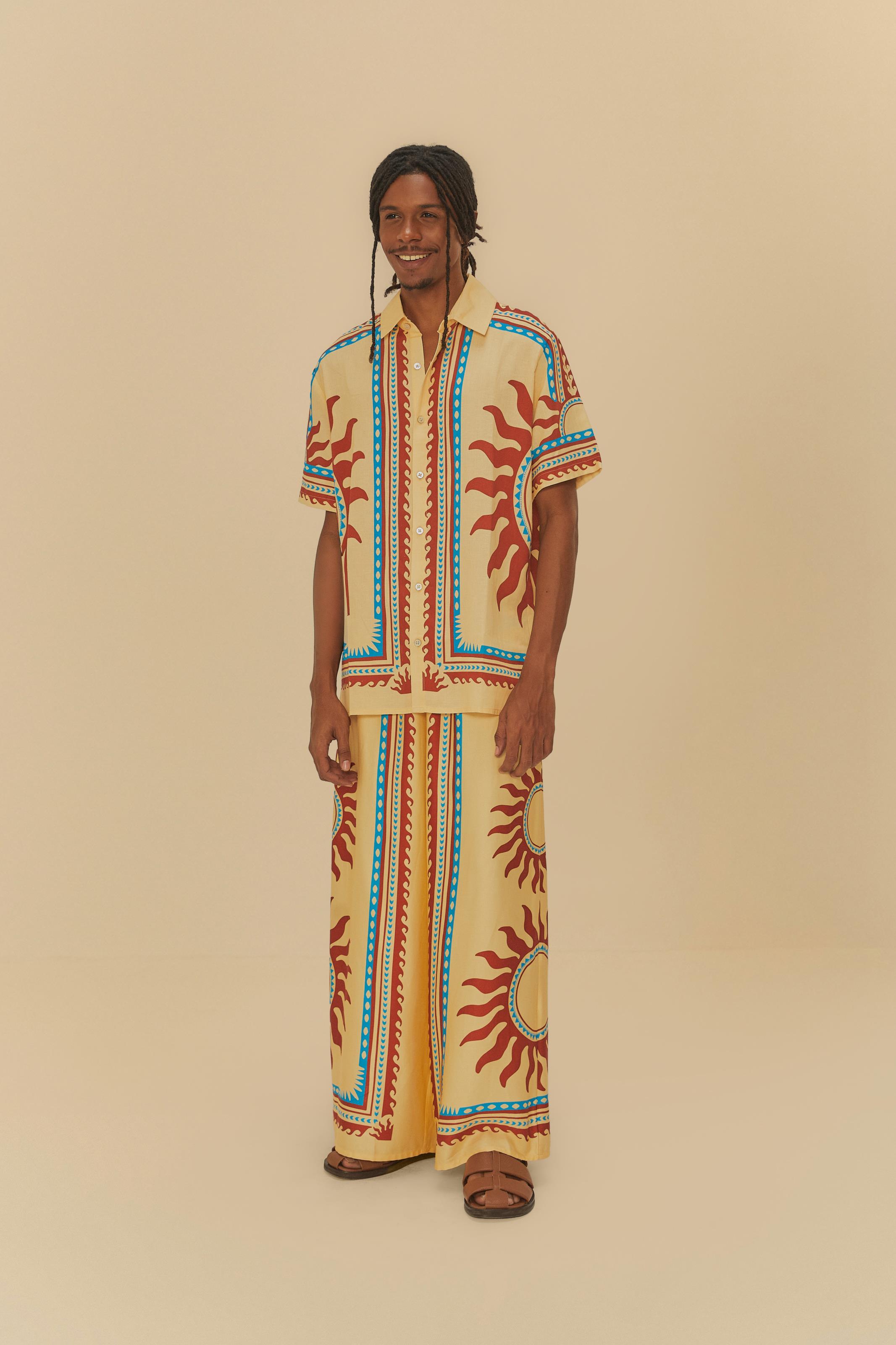 Calça Pantalona Estampada Lenço Solar