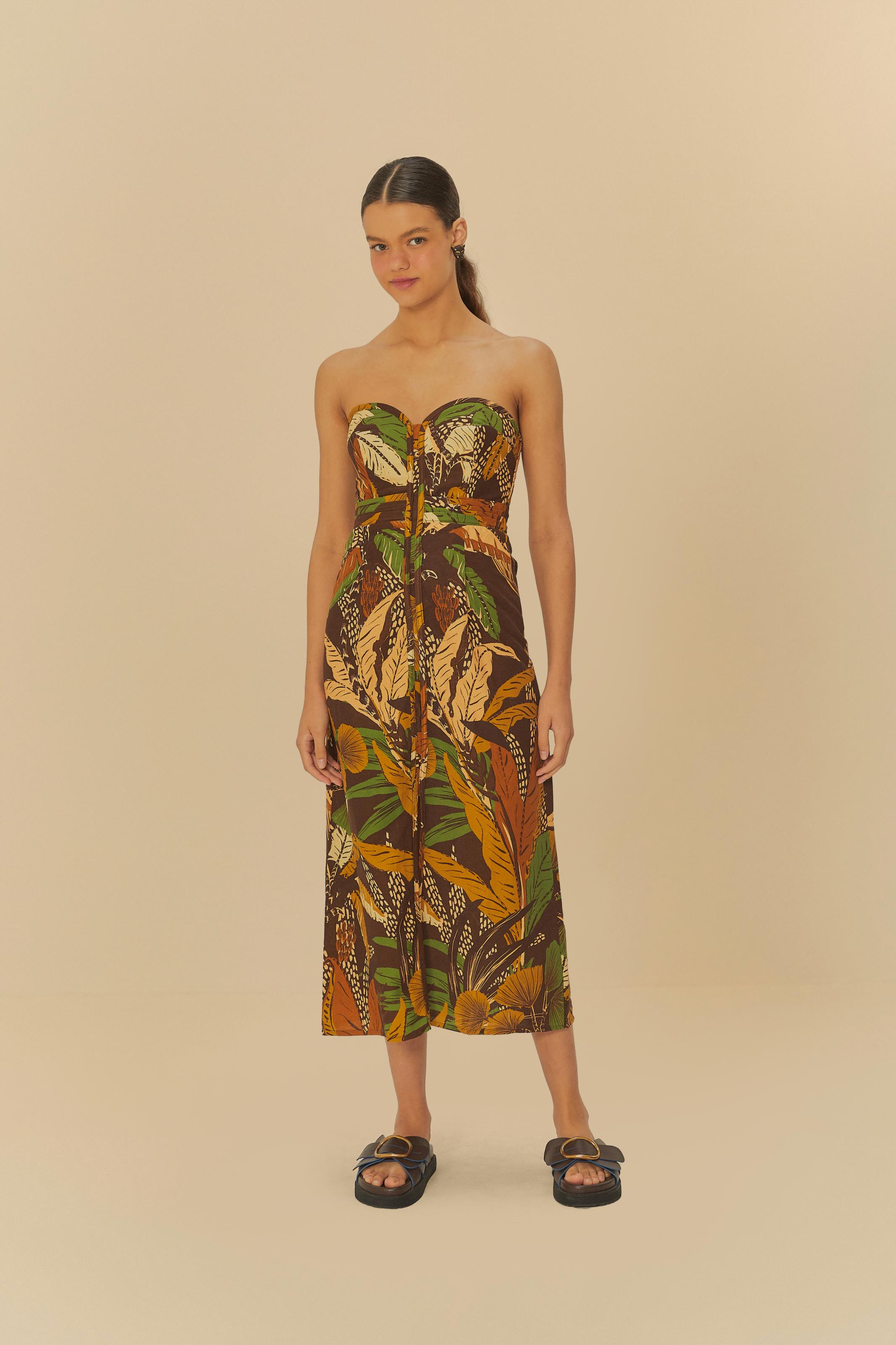 Vestido Midi Estampado Floresta Sketch