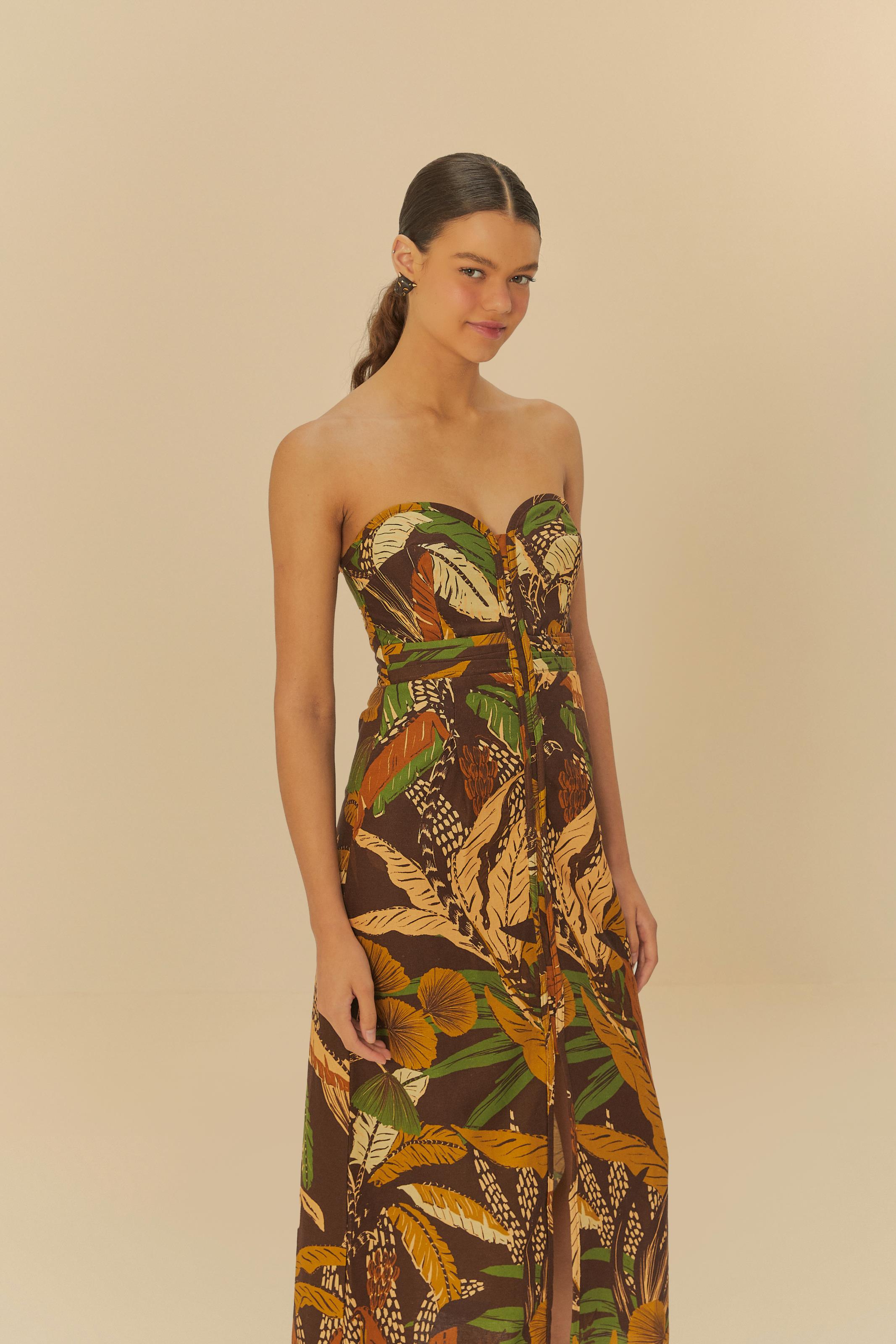 Vestido Midi Estampado Floresta Sketch